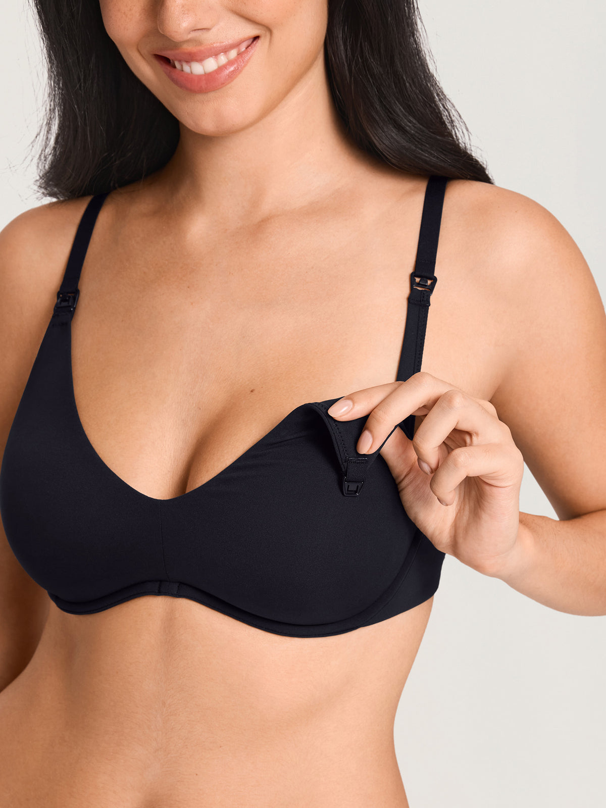 Inbarely® Plus Underwire Plunge Nursing Bra Black