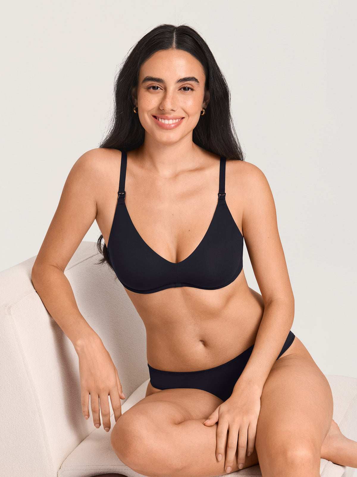 Inbarely® Plus Underwire Plunge Nursing Bra Black