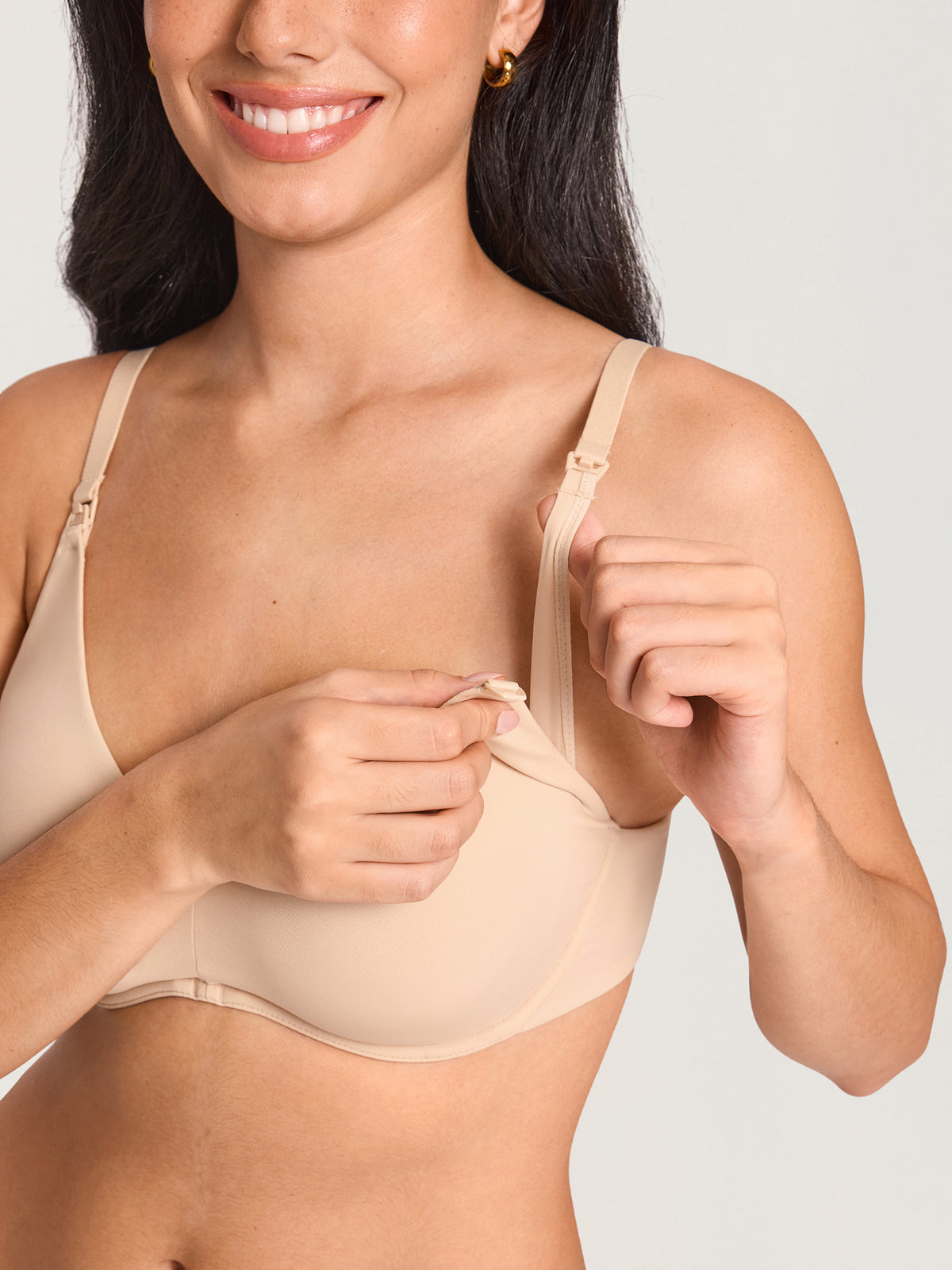 Inbarely® Plus Underwire Plunge Nursing Bra Beige