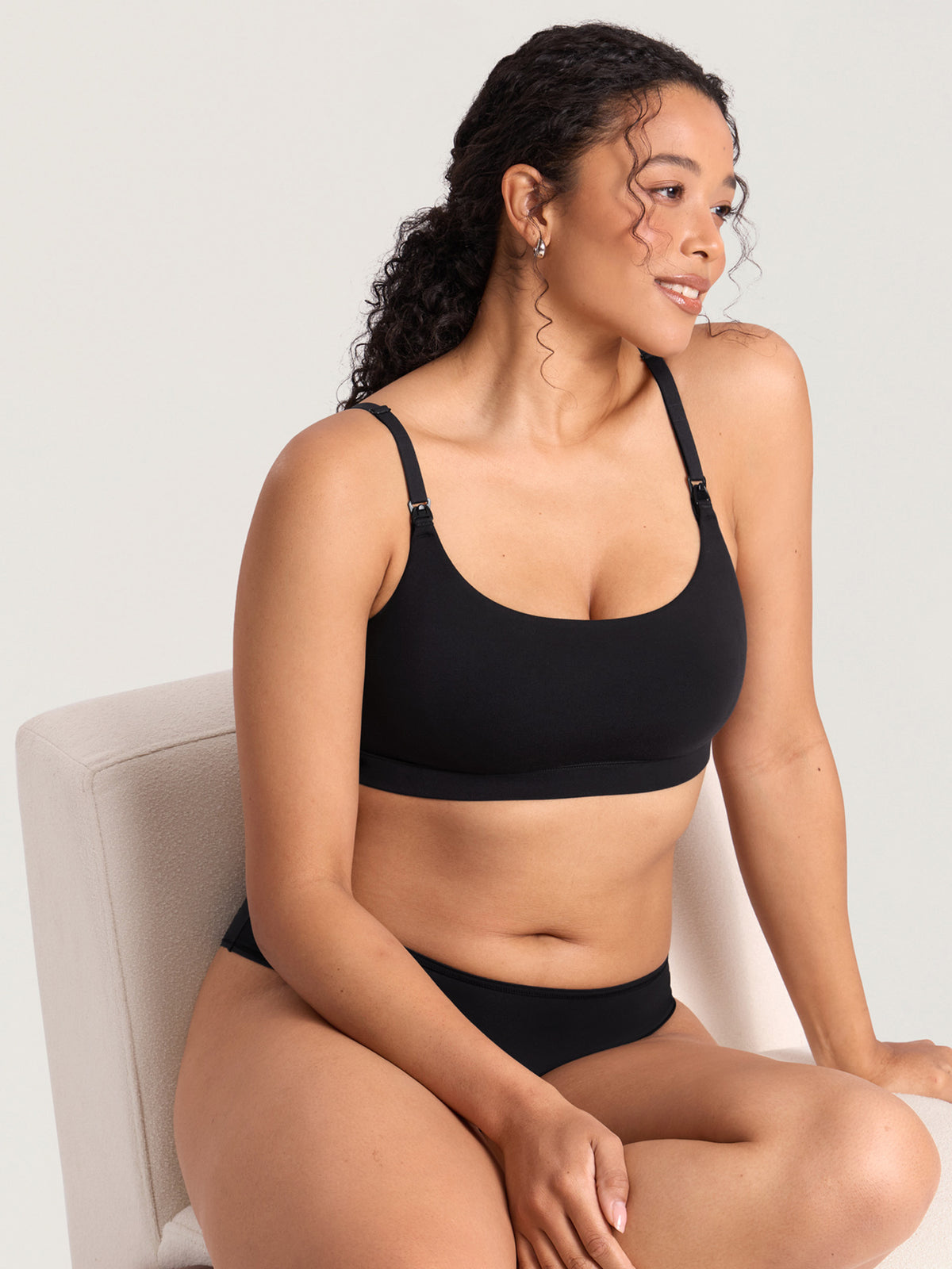 Cotton Scoop Neck Nursing Bralette Black