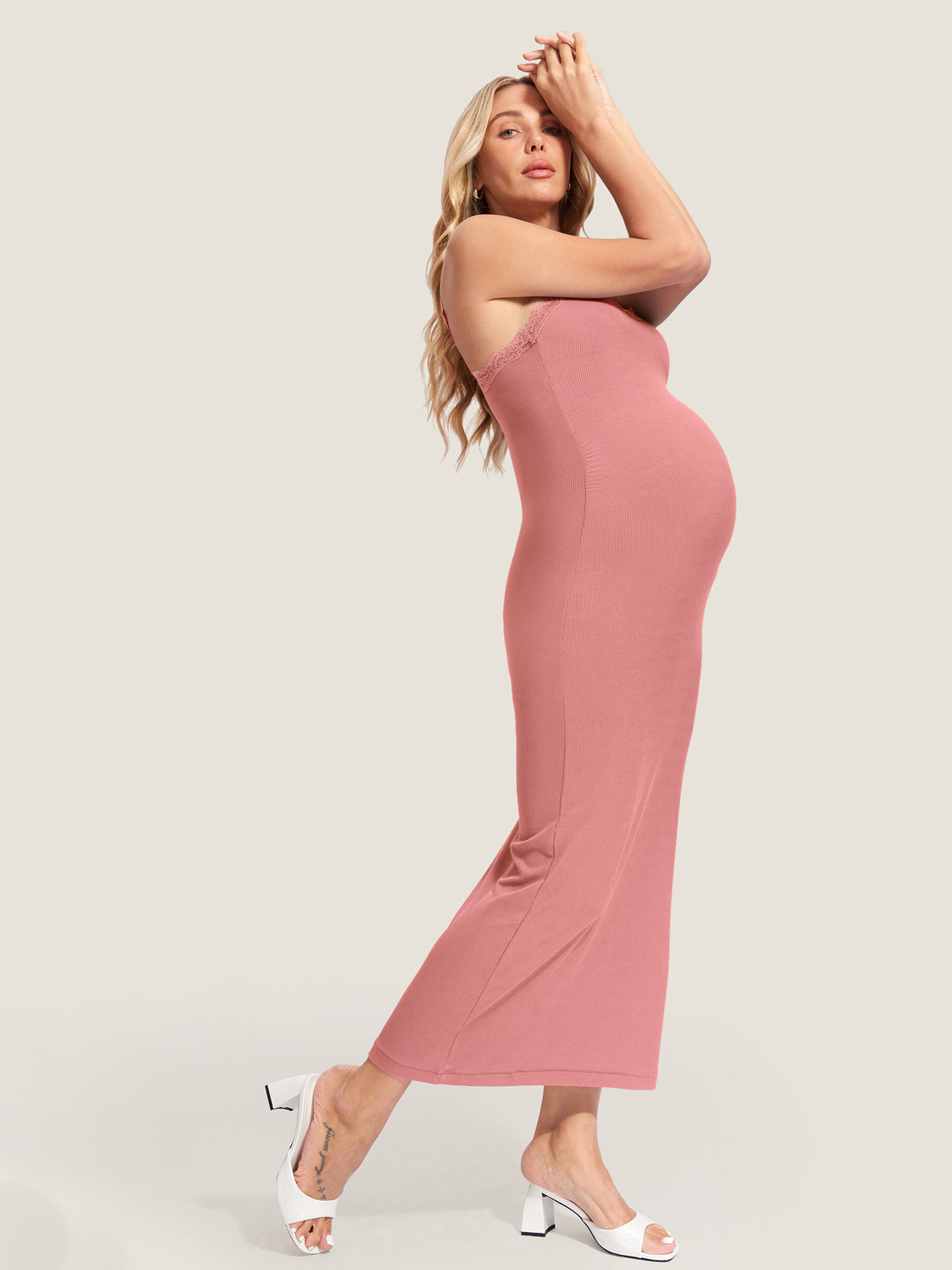 Lacy Ribbed Maternity & Nursing Dress Clove