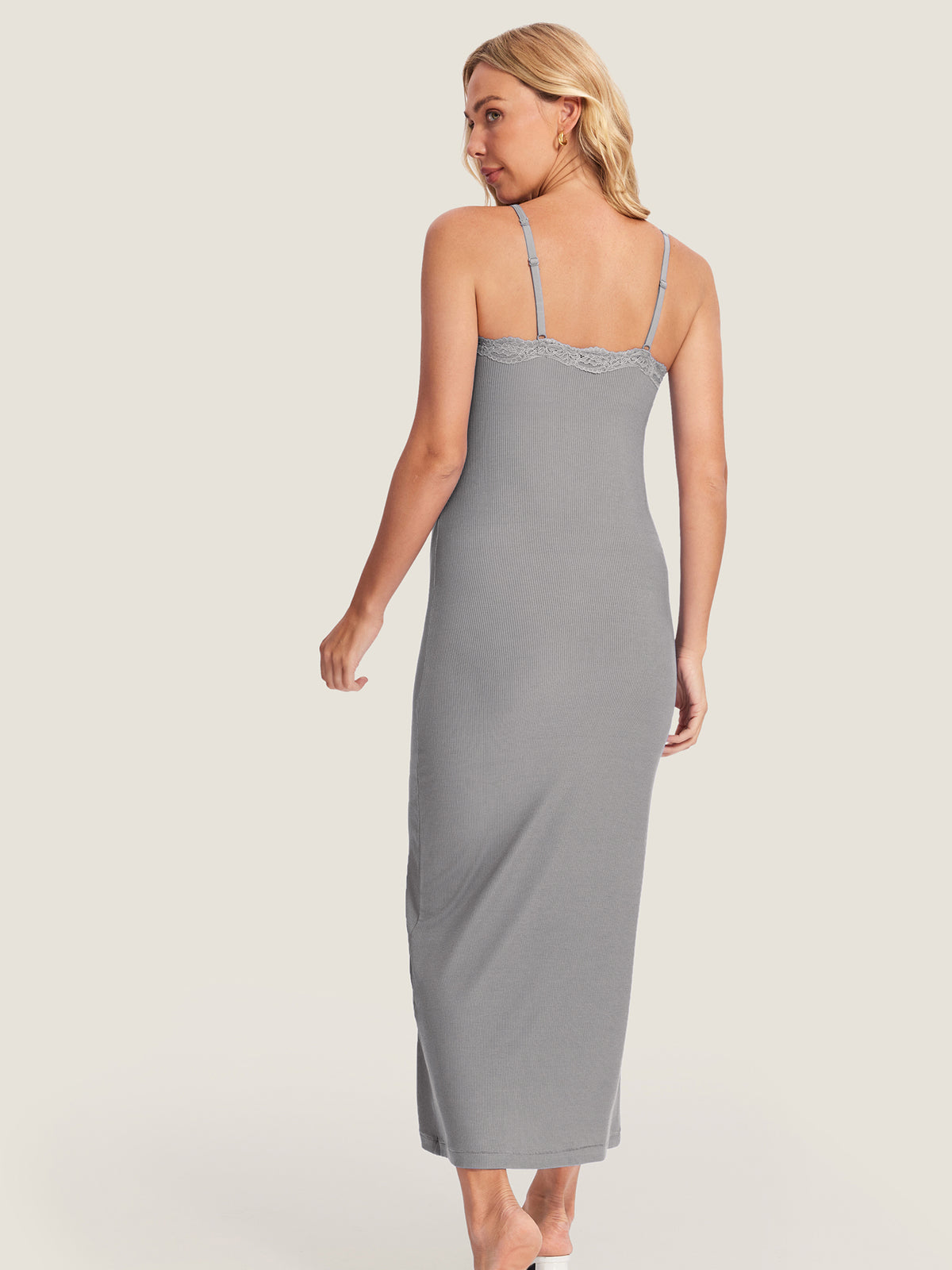 Lacy Ribbed Maternity & Nursing Dress Heather Carbon