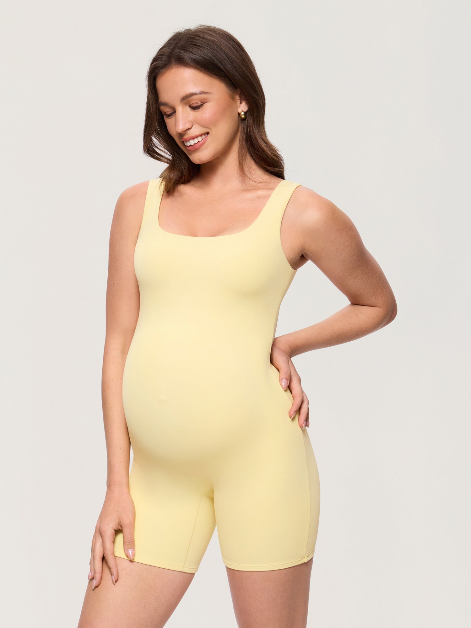 Airsofta Square Neck Maternity Romper Pale Yellow