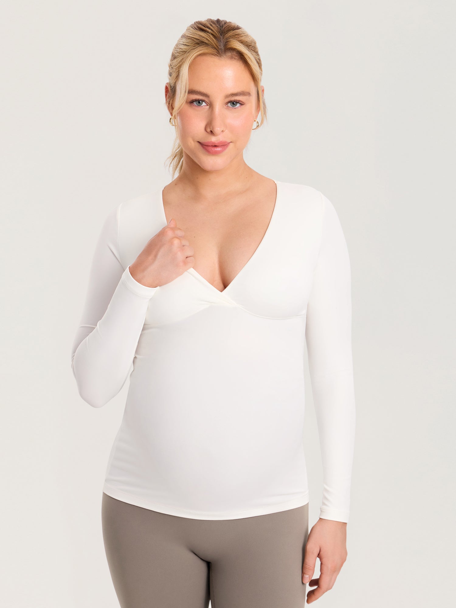 AirSoft Crossover Maternity & Nursing Top - Long Sleeves Iceland White
