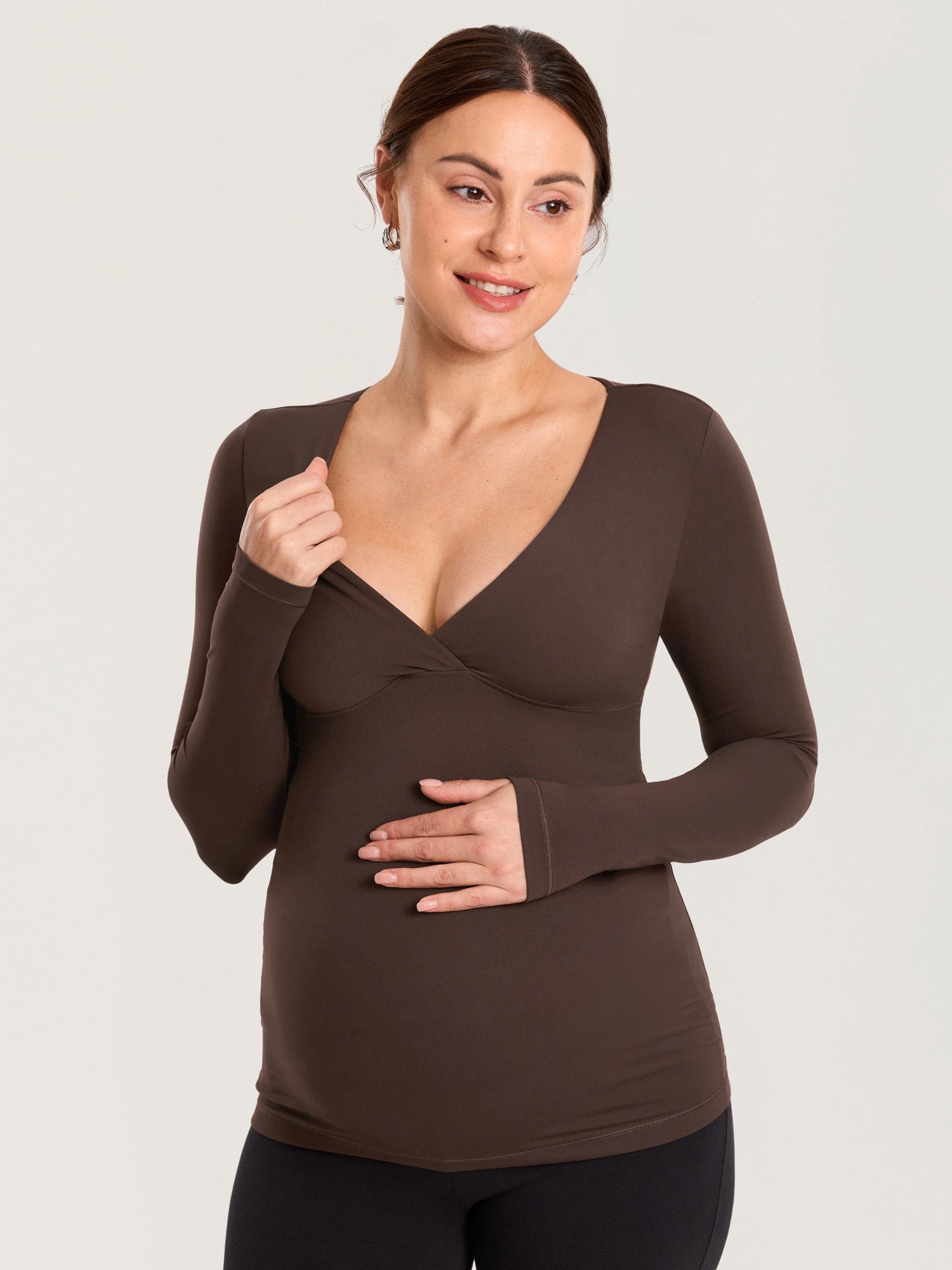 AirSoft Crossover Maternity & Nursing Top - Long Sleeves Clay Brown