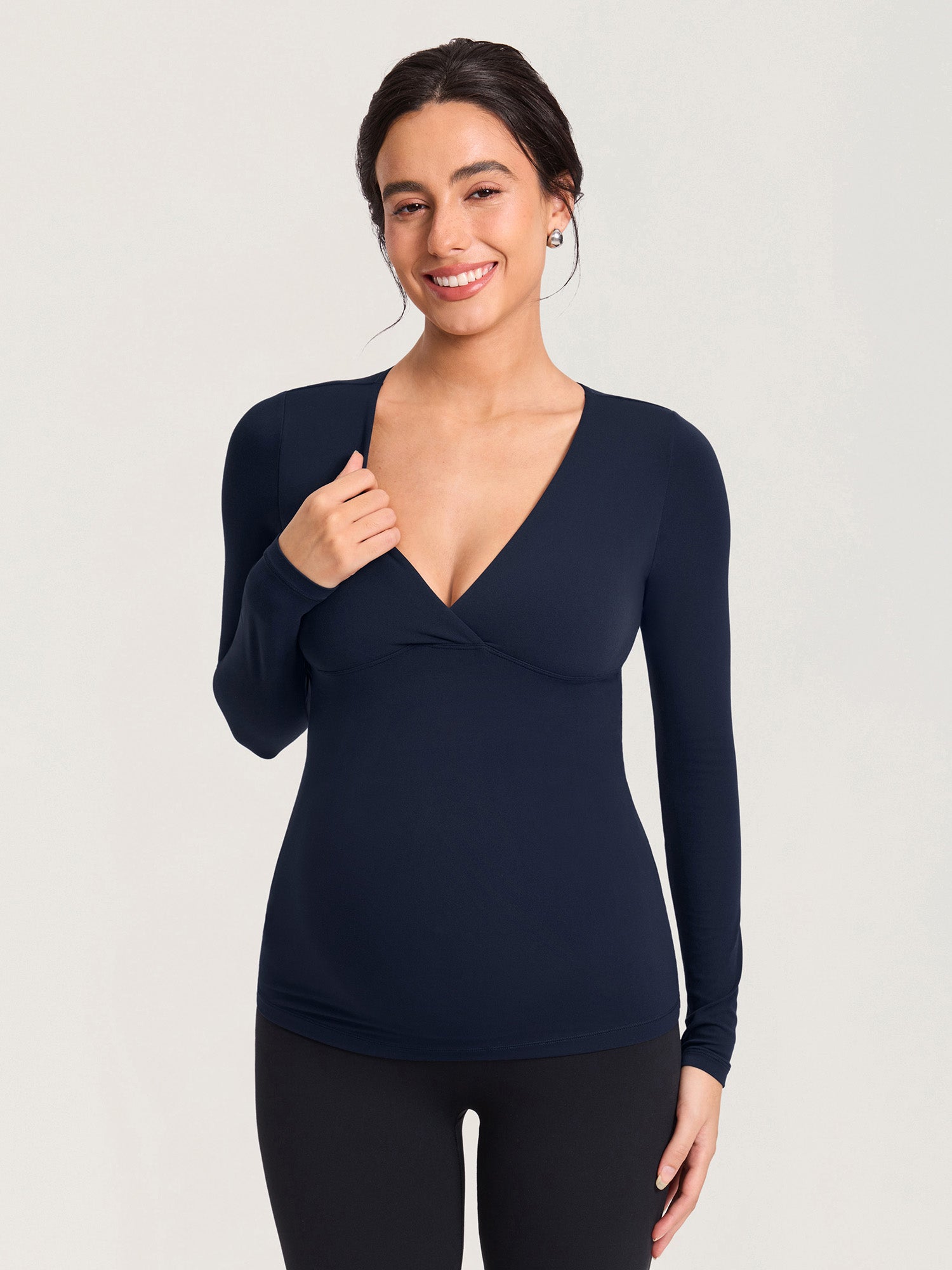 AirSoft Crossover Maternity & Nursing Top - Long Sleeves Deep Ocean Blue