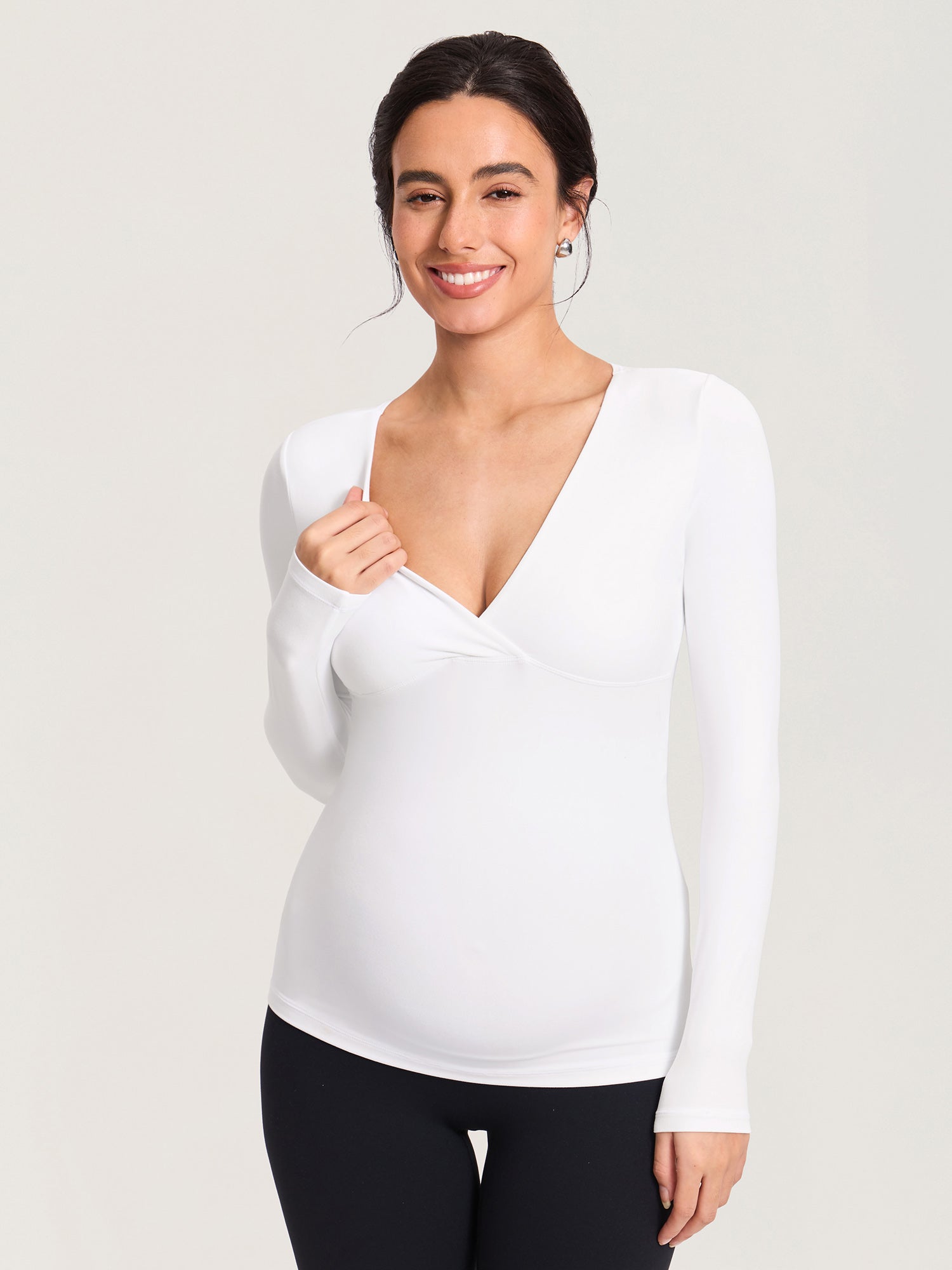 AirSoft Crossover Maternity & Nursing Top - Long Sleeves Snow White