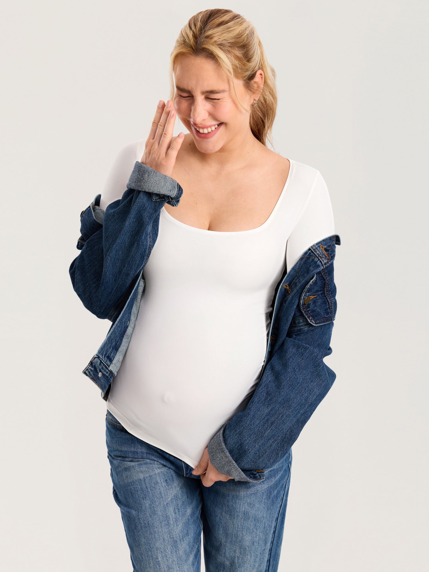 AirSoft Square Neck Maternity Top - Long Sleeves Iceland White