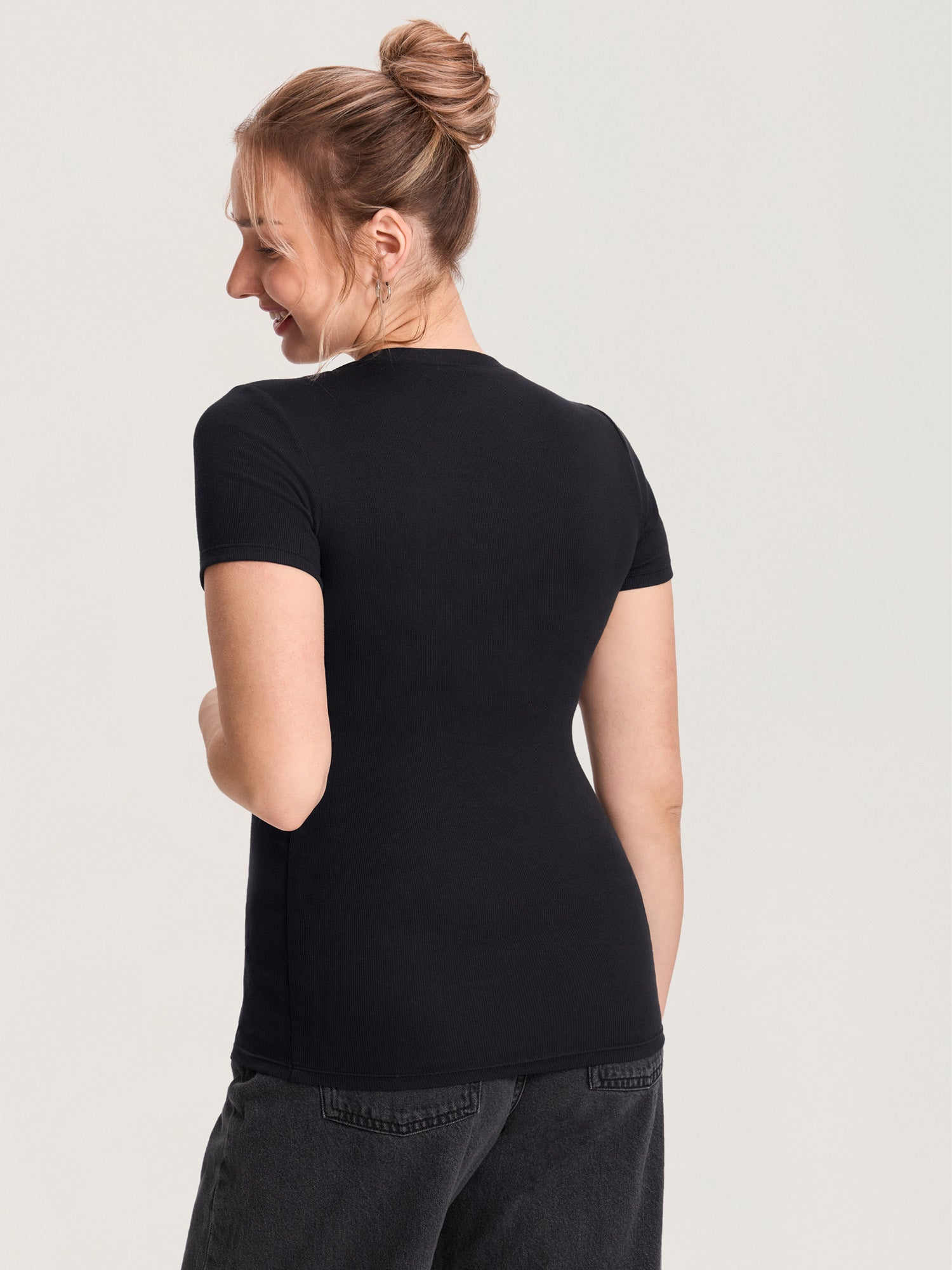 Cotton Rib Henley Maternity Short Sleeve Shirts Black