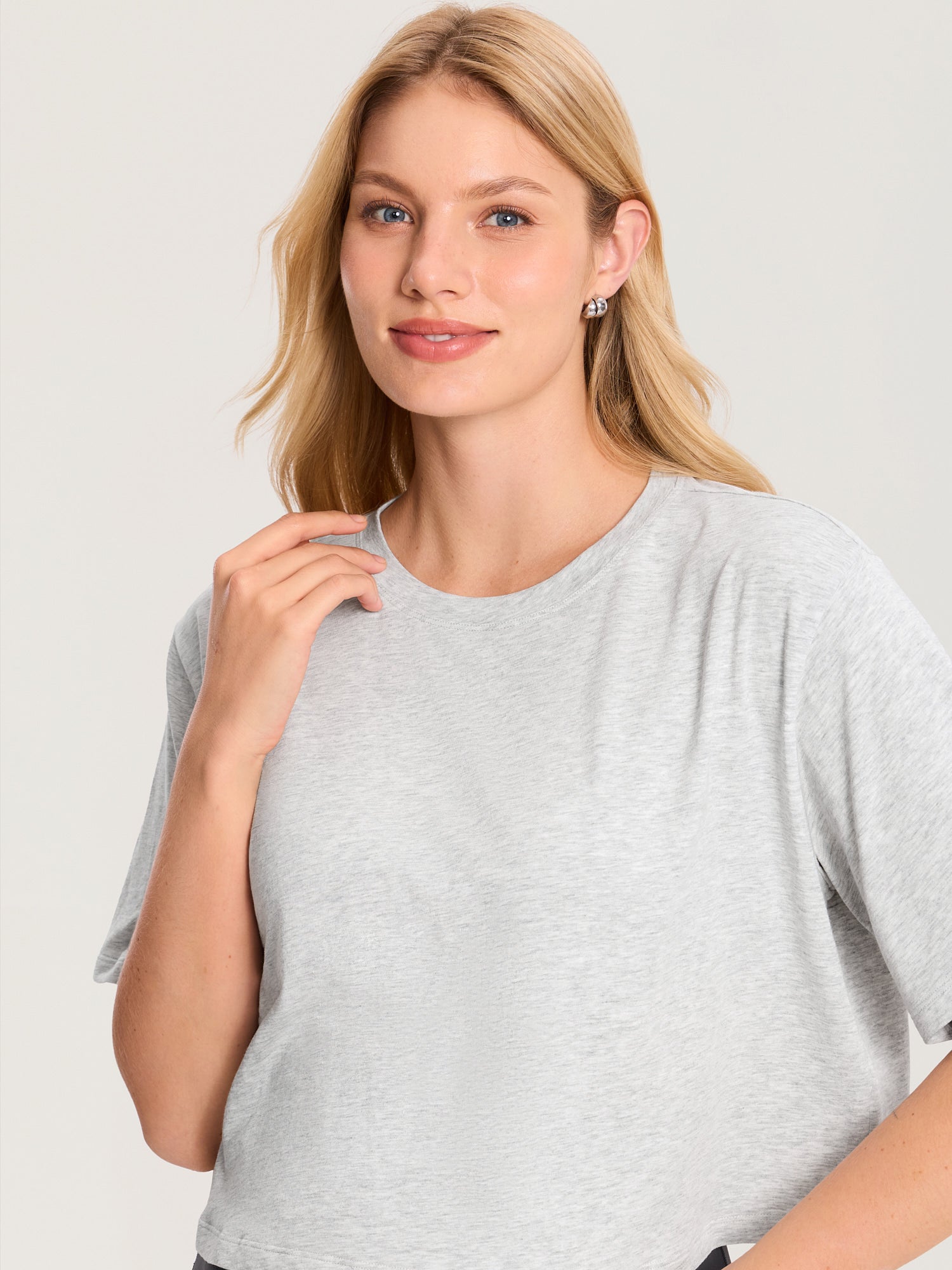 Modal Cotton Short Sleeve Loose Crop Tee Mica Heather