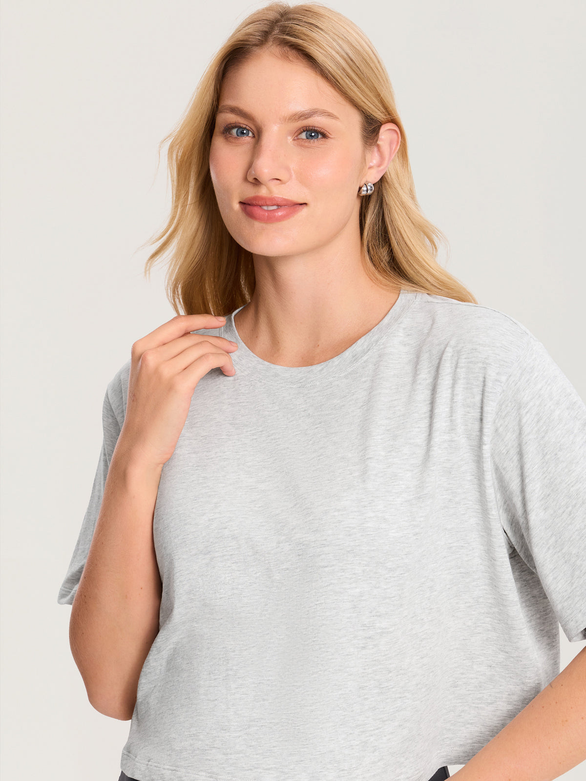 Modal Cotton Short Sleeve Loose Crop Tee Mica Heather