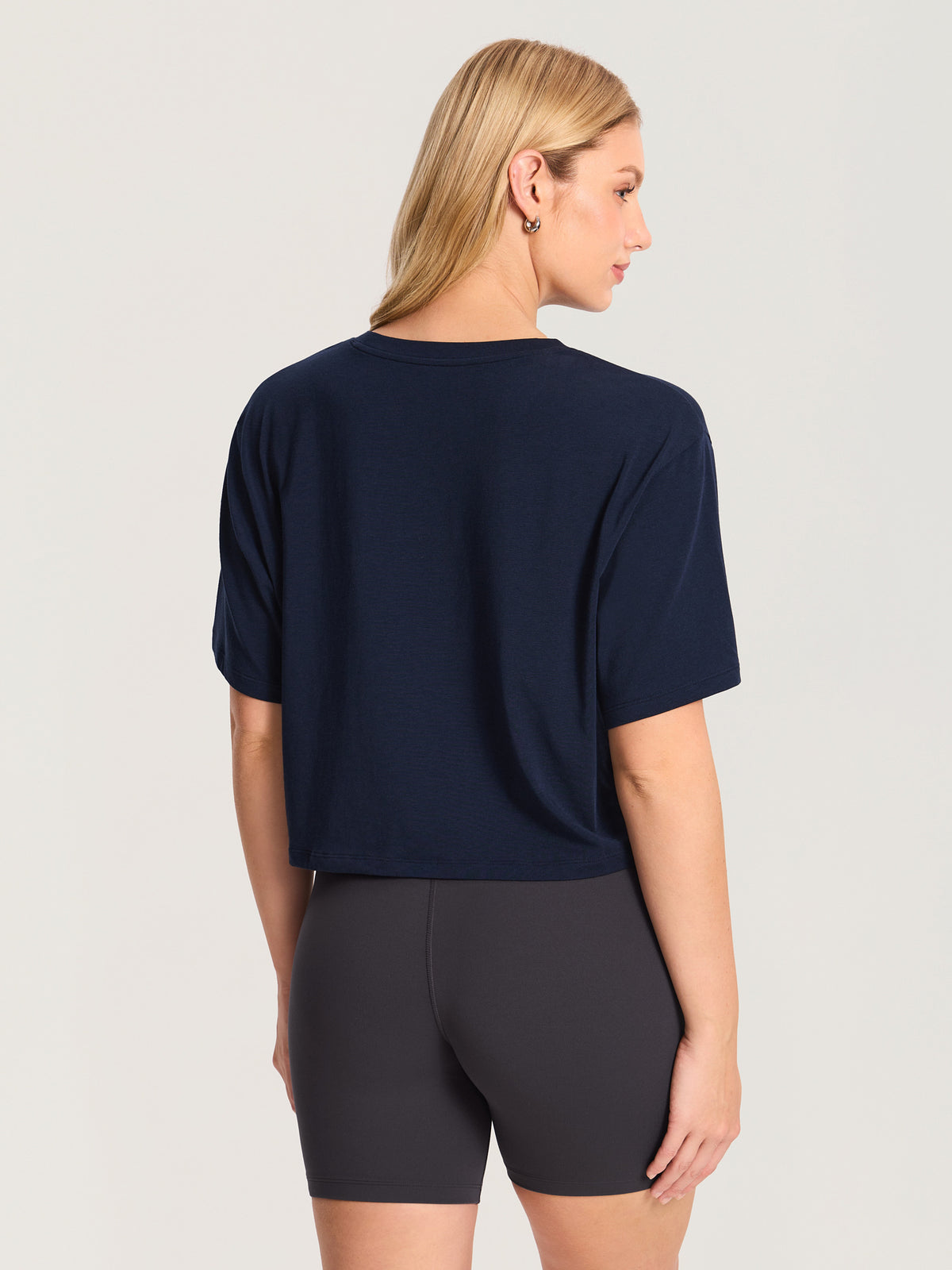 Modal Cotton Short Sleeve Loose Crop Tee Deep Ocean Blue
