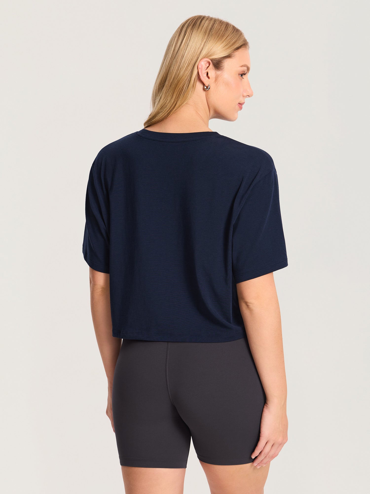Modal Cotton Short Sleeve Loose Crop Tee Deep Ocean Blue