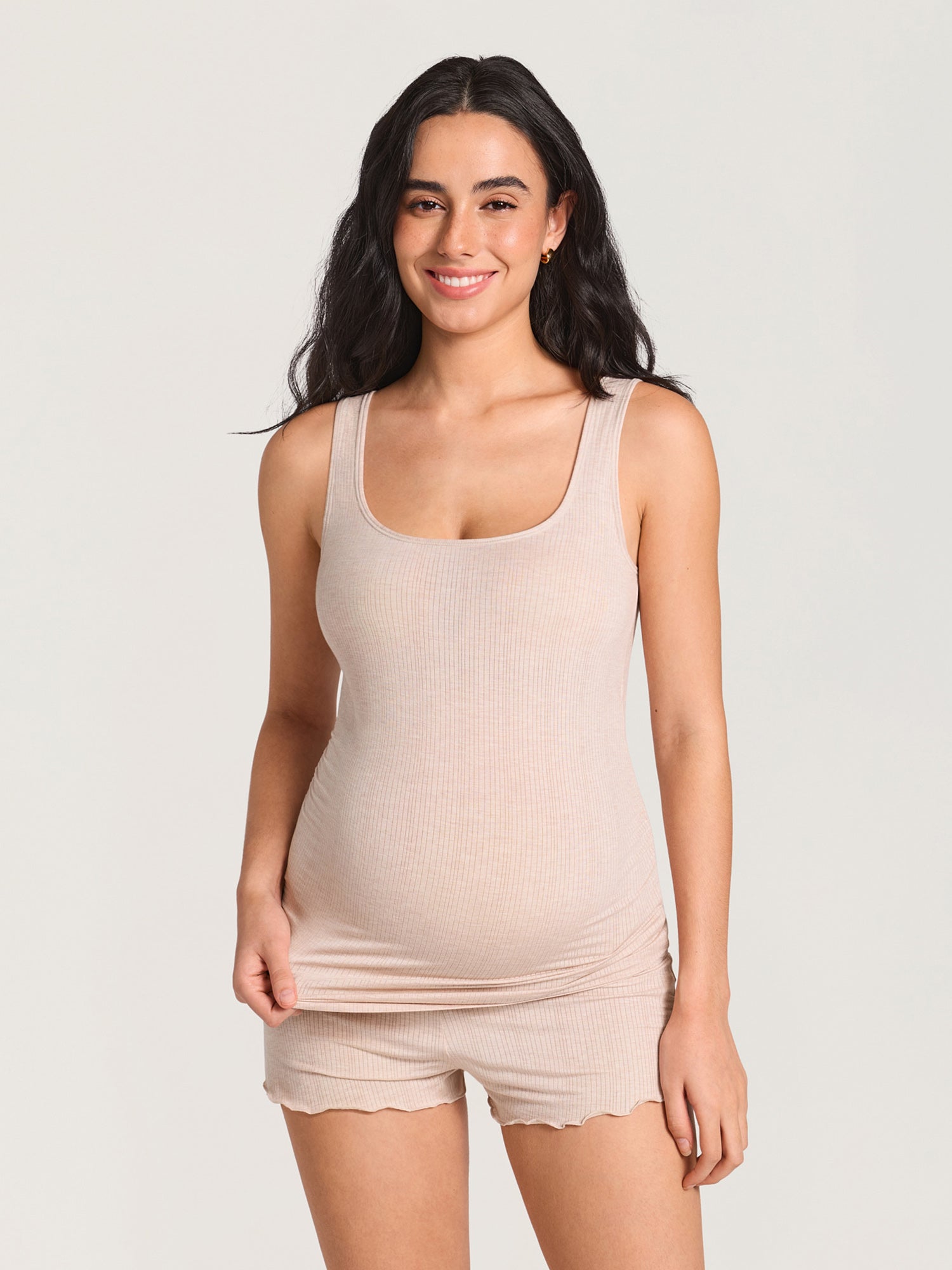 Naturveil Modal Ribbed Maternity Lounge Tank Light Khaki Heather