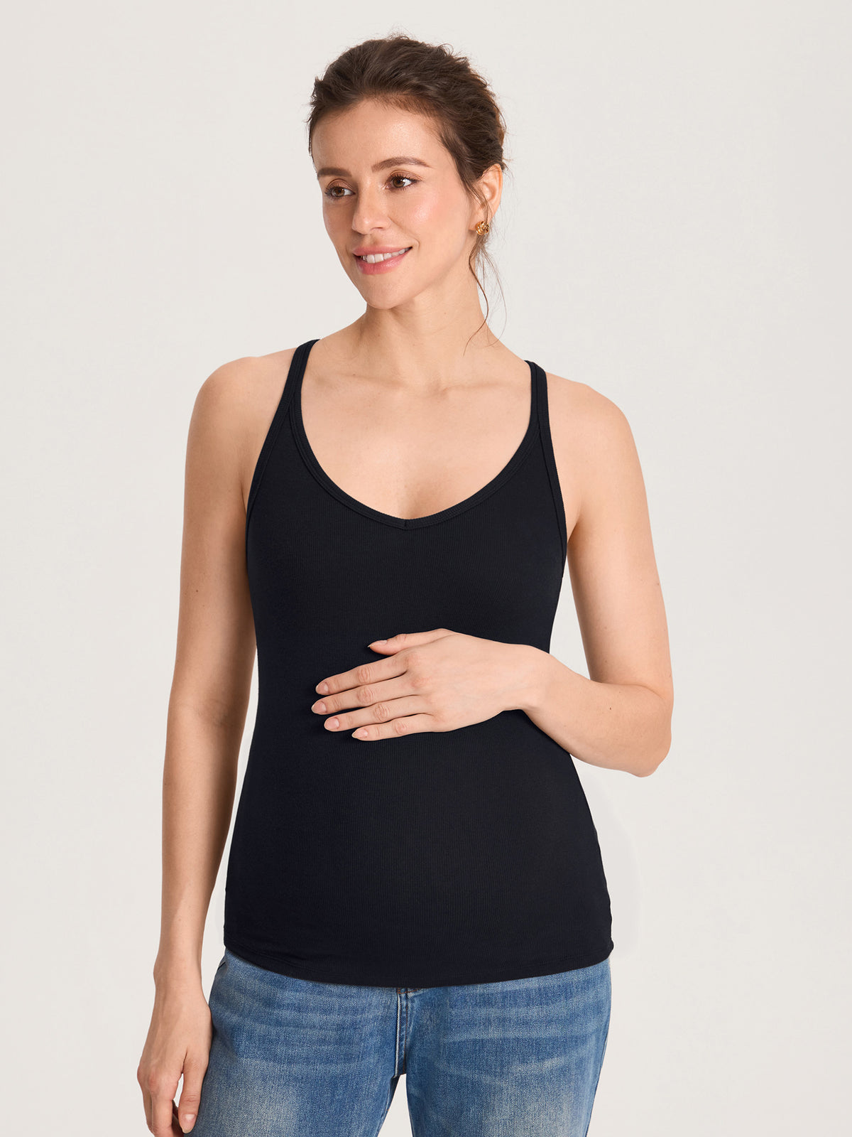 Cotton Rib Racerback Maternity Tank – Removable Cups Black