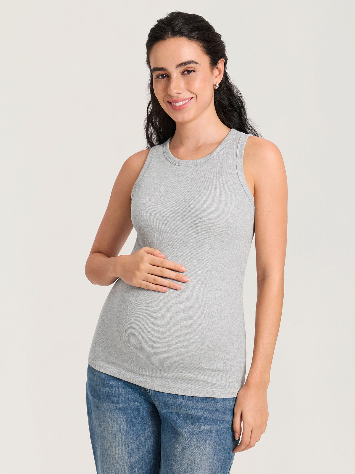 Cotton Rib Crew Neck Maternity Tank Top Classic Heather