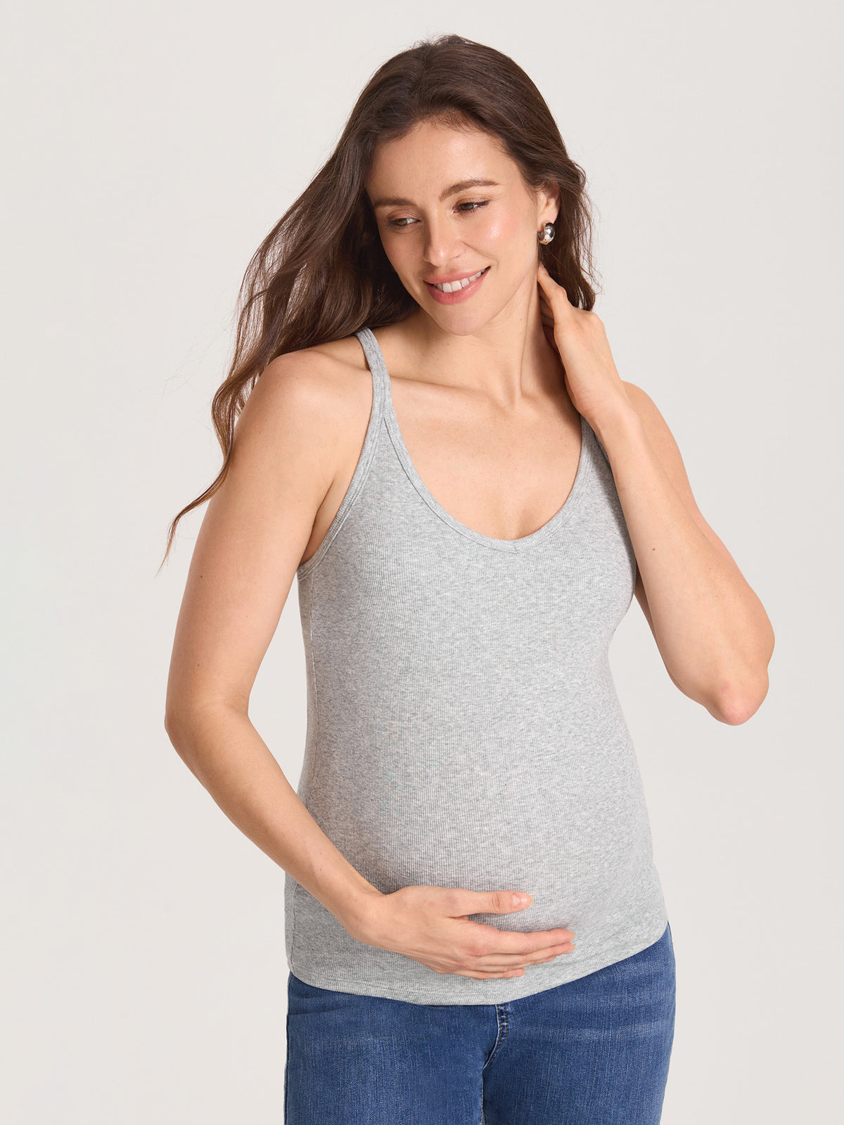 Cotton Rib Racerback Maternity Tank – Removable Cups Classic Heather