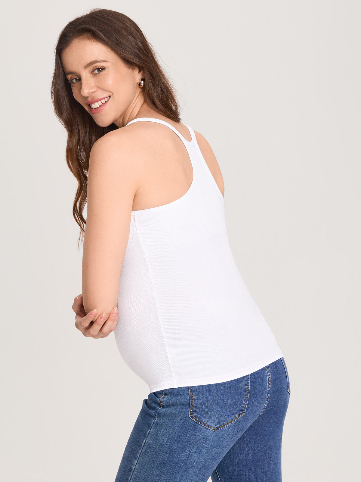 Cotton Rib Racerback Maternity Tank – Removable Cups White