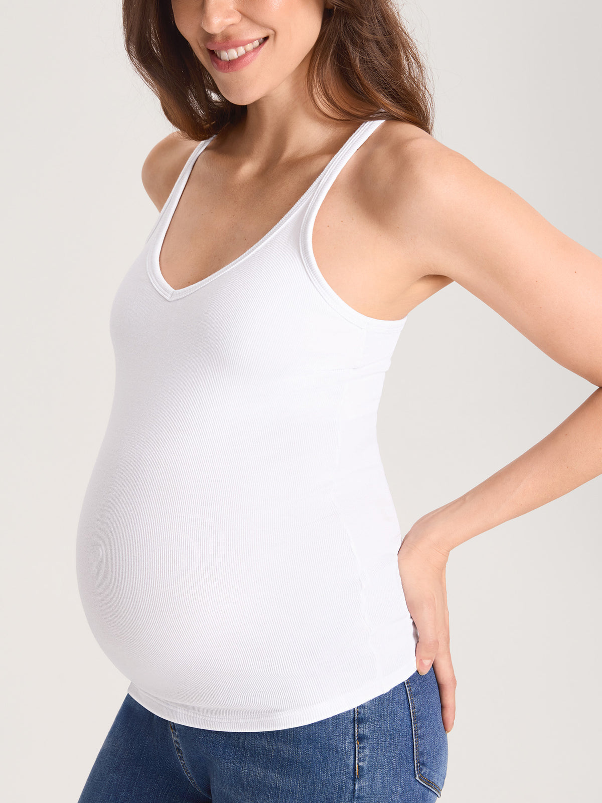 Cotton Rib Racerback Maternity Tank – Removable Cups White