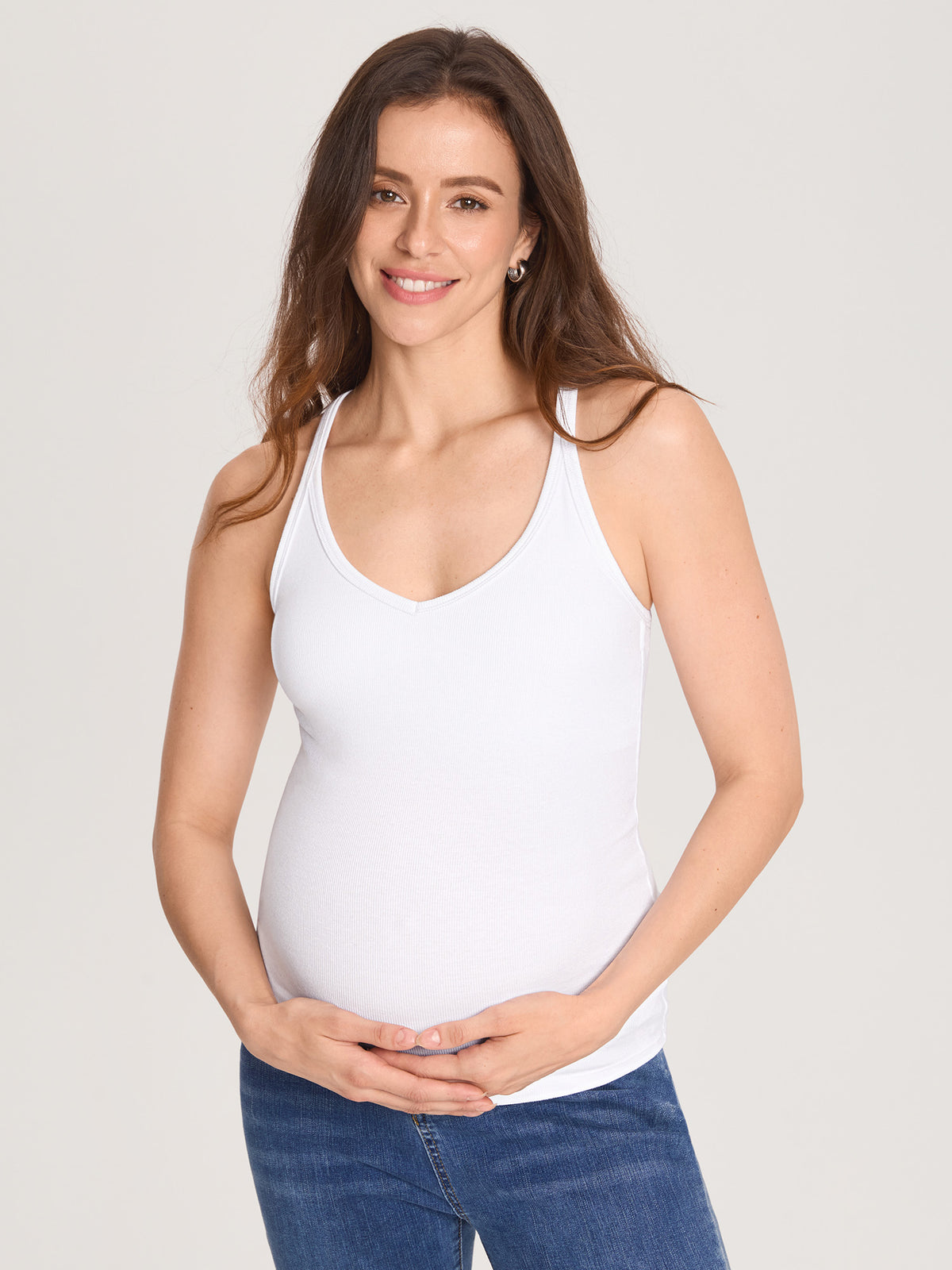 Cotton Rib Racerback Maternity Tank – Removable Cups White