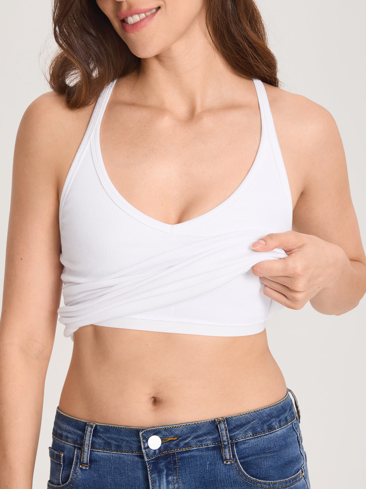 Cotton Rib Racerback Maternity Tank – Removable Cups White