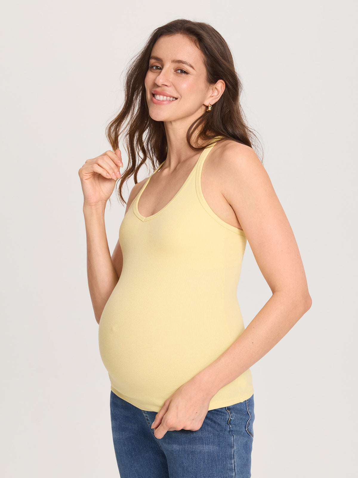 Cotton Rib Racerback Maternity Tank – Removable Cups Pale Yellow