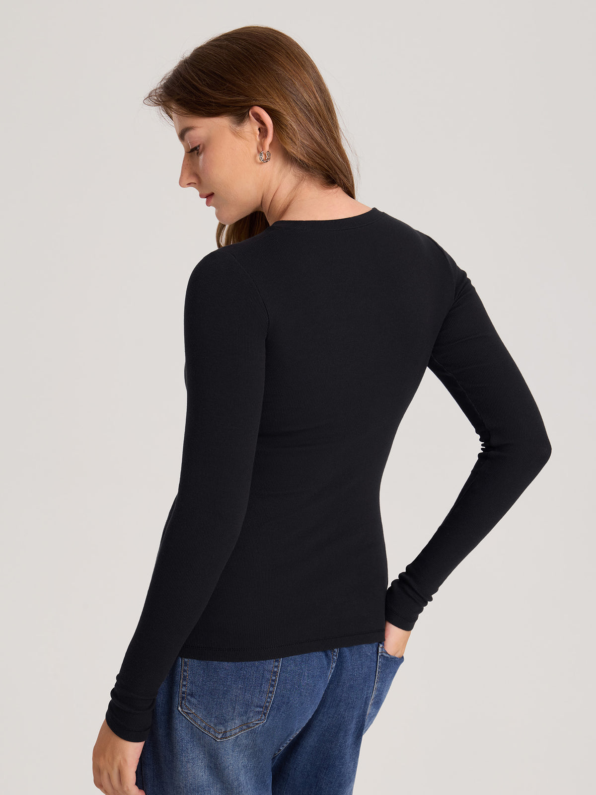 Cotton Rib Crew Neck Maternity Top Black
