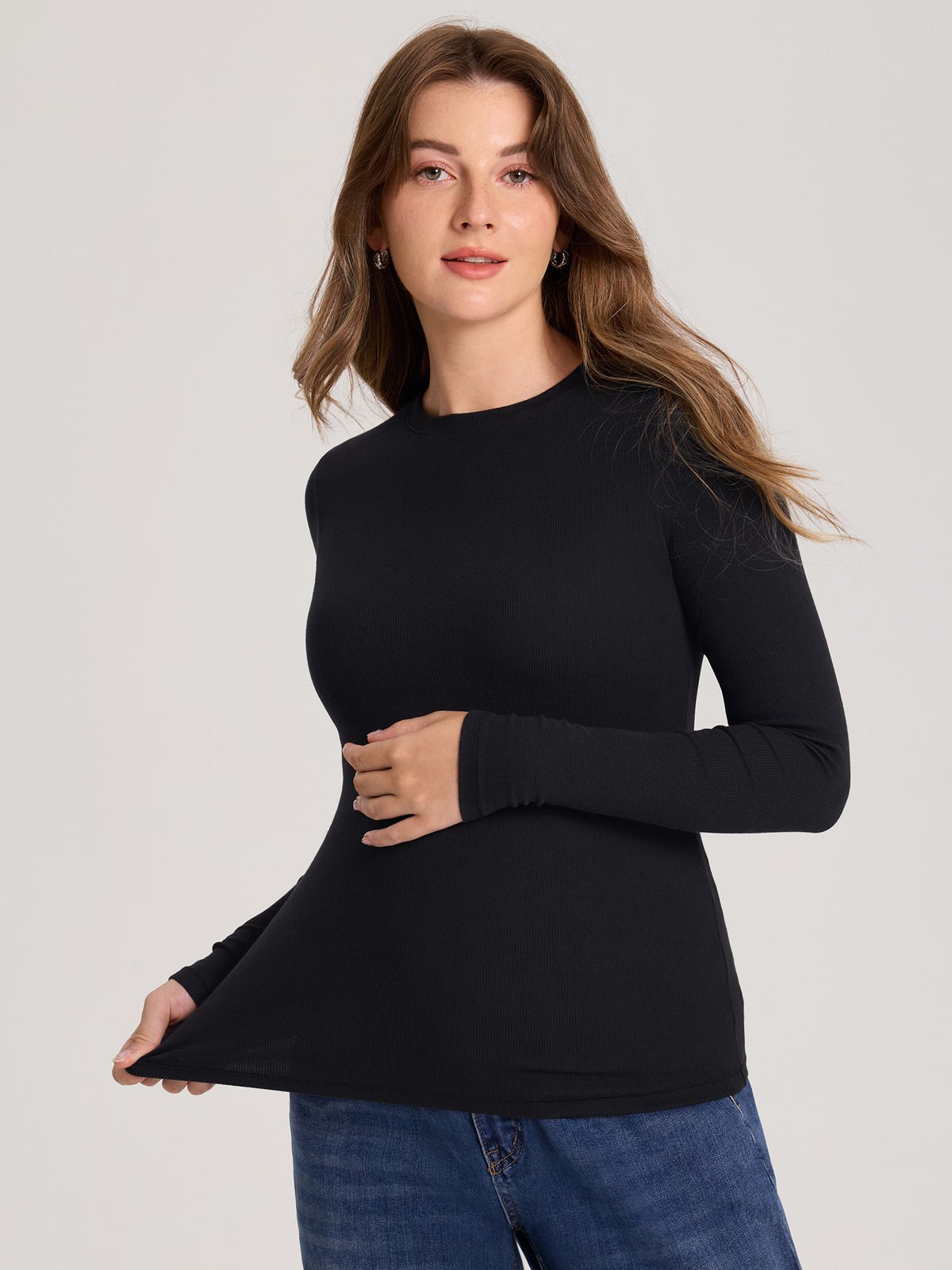Cotton Rib Crew Neck Maternity Top Black