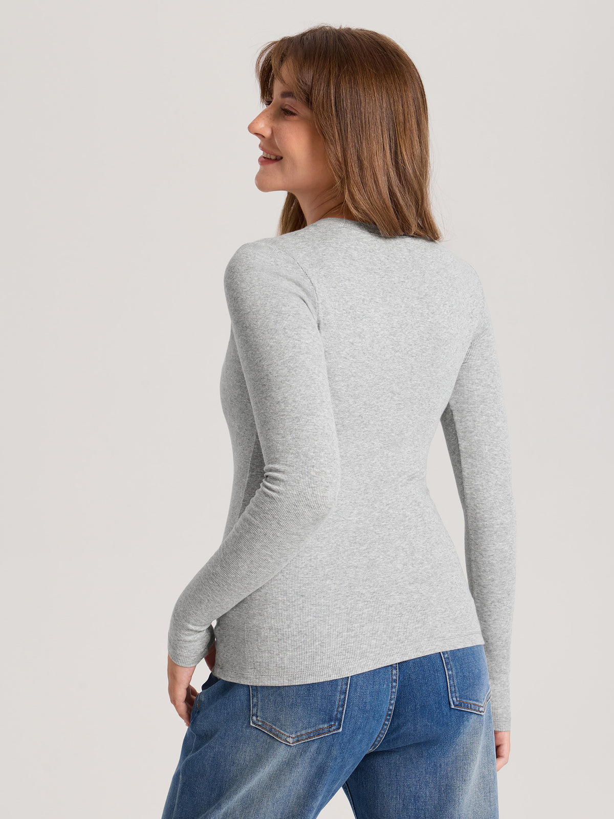 Cotton Rib Crew Neck Maternity Top Classic Heather