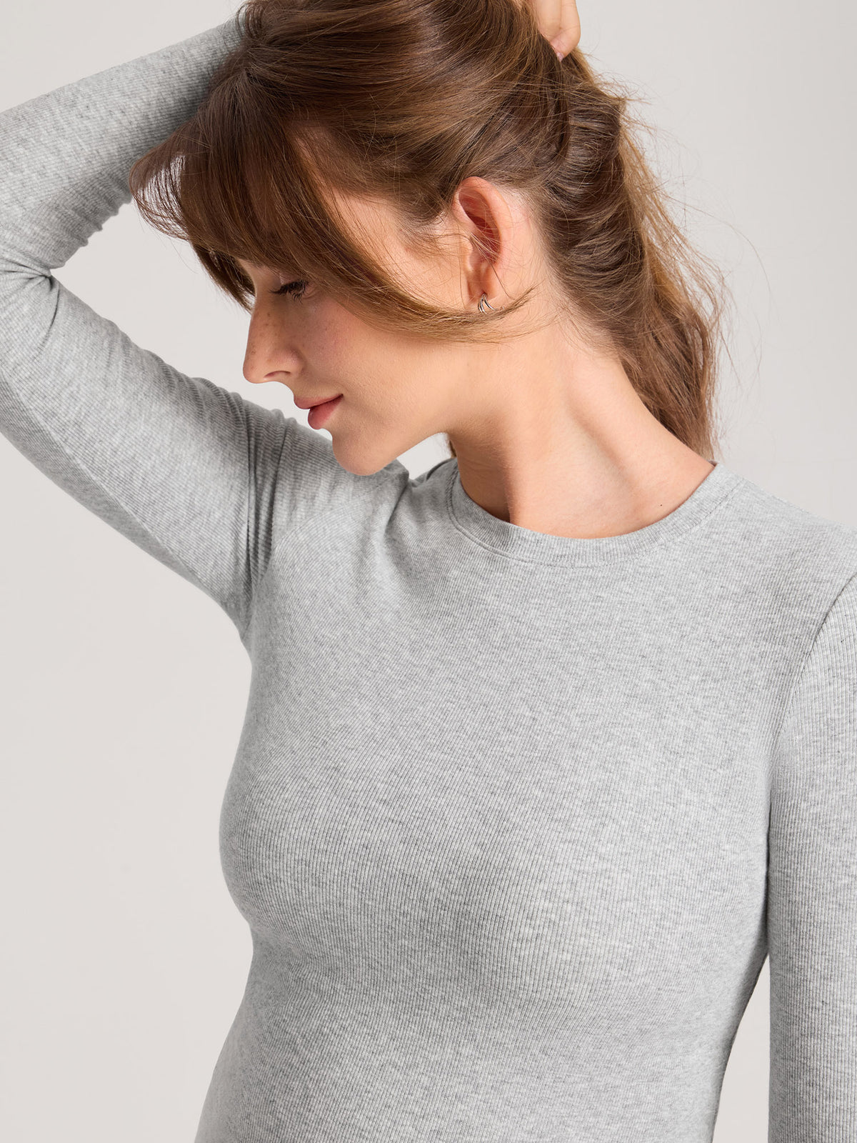 Cotton Rib Crew Neck Maternity Top Classic Heather