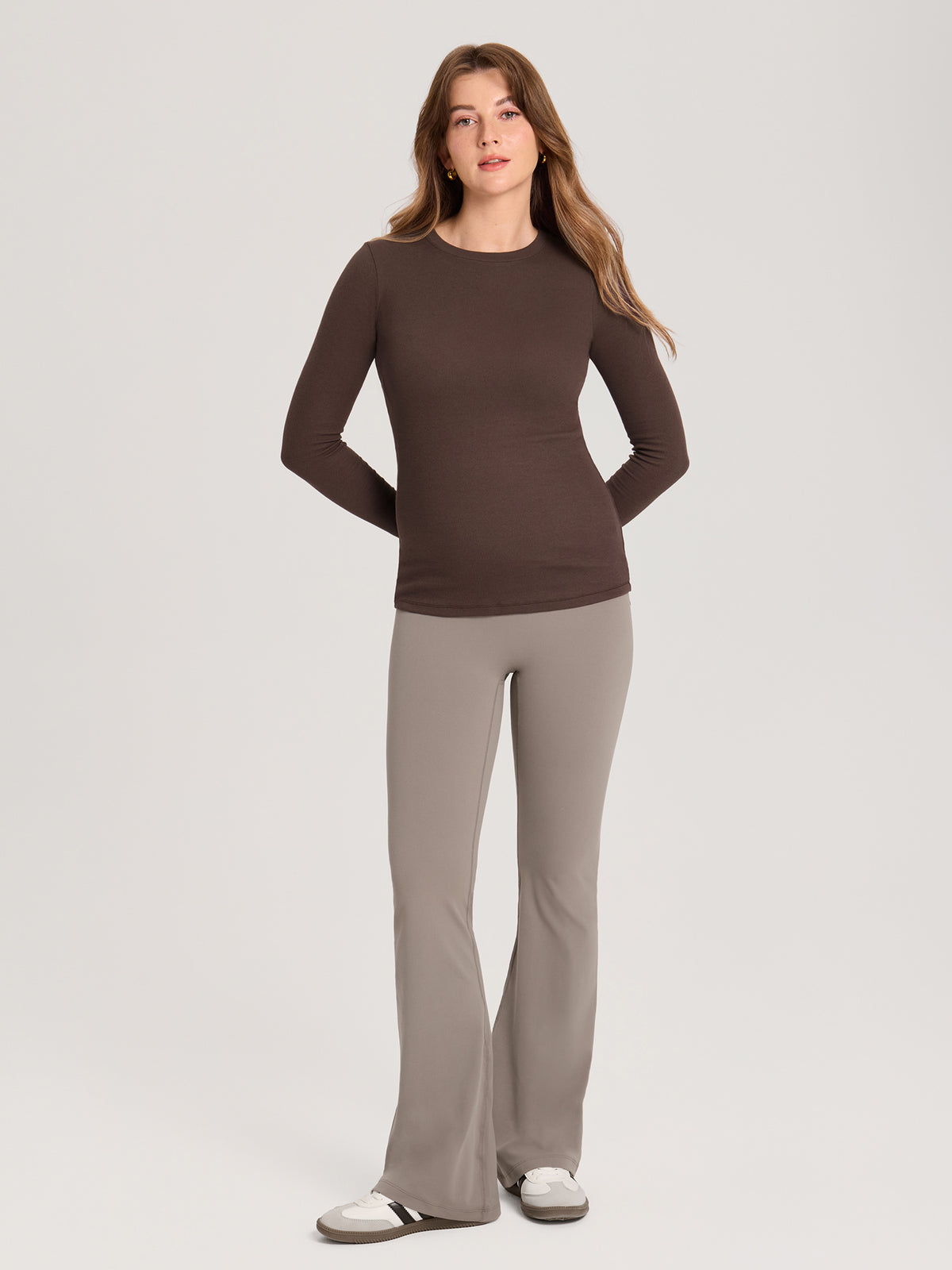 Cotton Rib Crew Neck Maternity Top Clay Brown