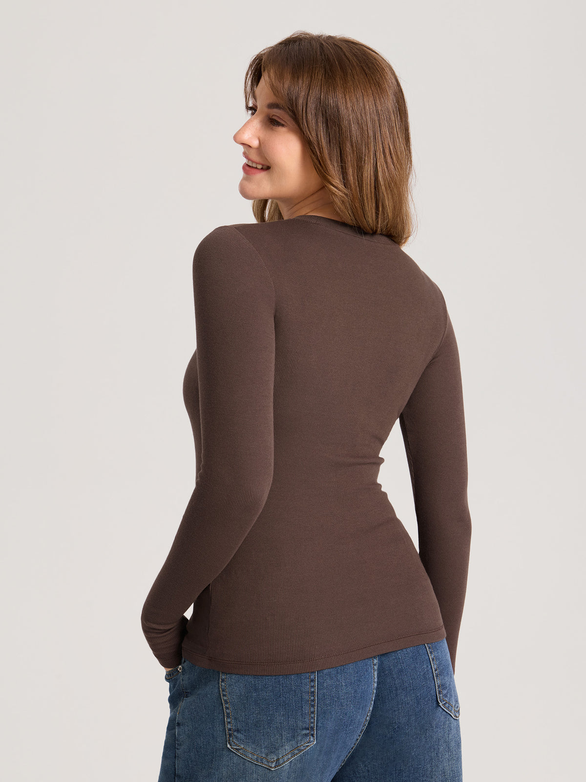 Cotton Rib Crew Neck Maternity Top Clay Brown