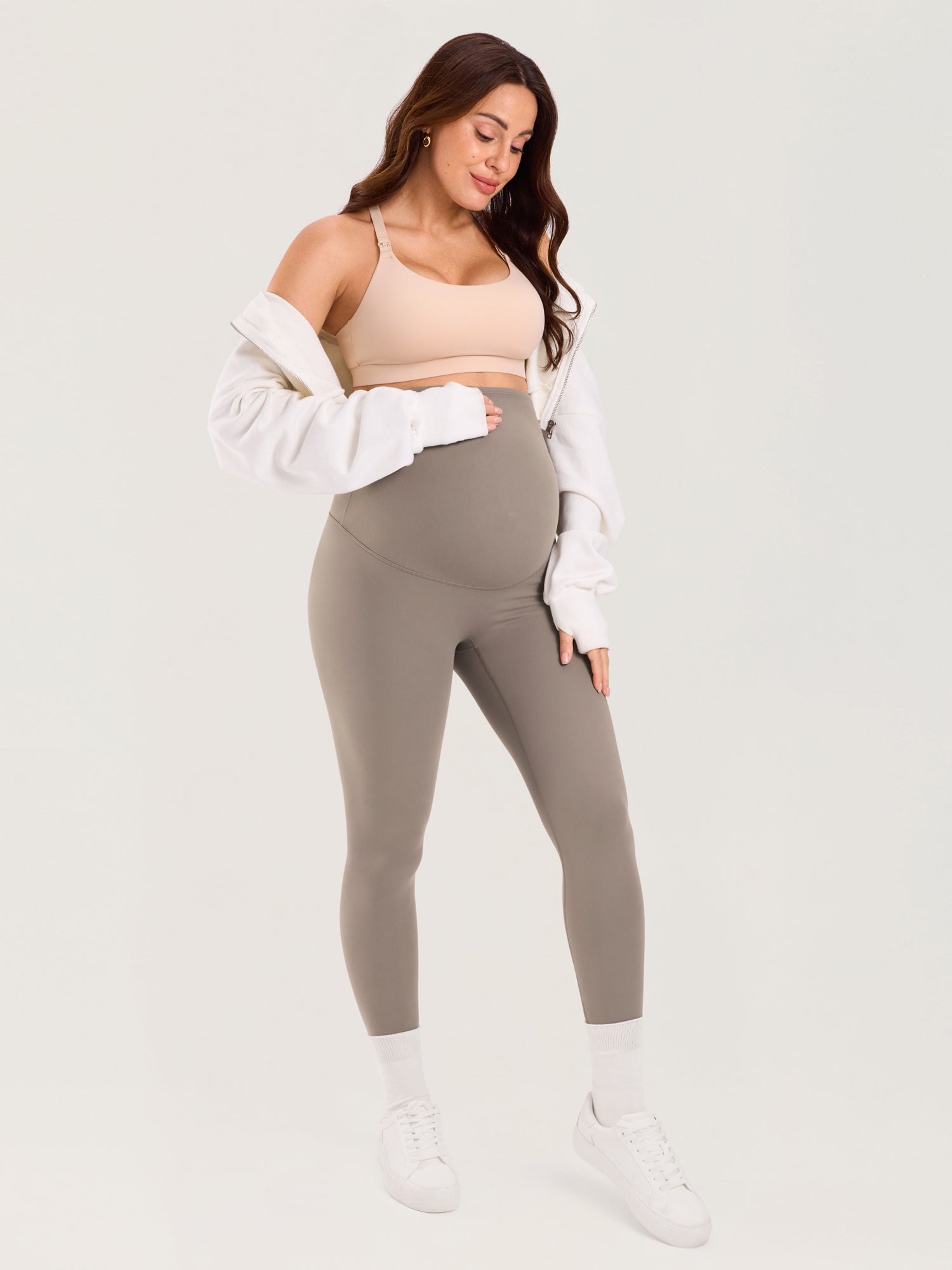 Natrelax® No Front Seam Maternity Leggings 25" Khaki Taupe