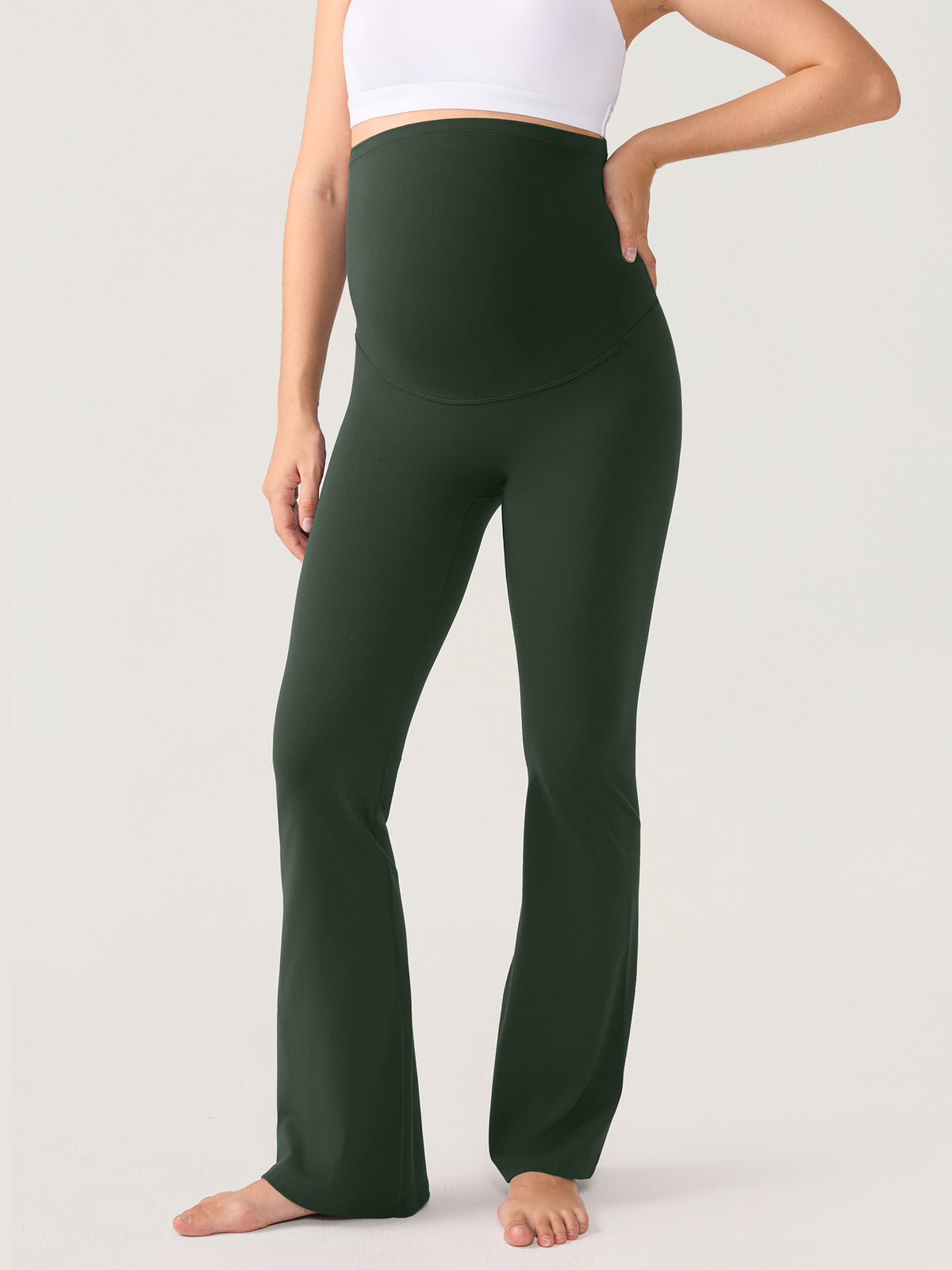 Natrelax® No Front Seam Maternity Flare Leggings 29.5" Legend Green
