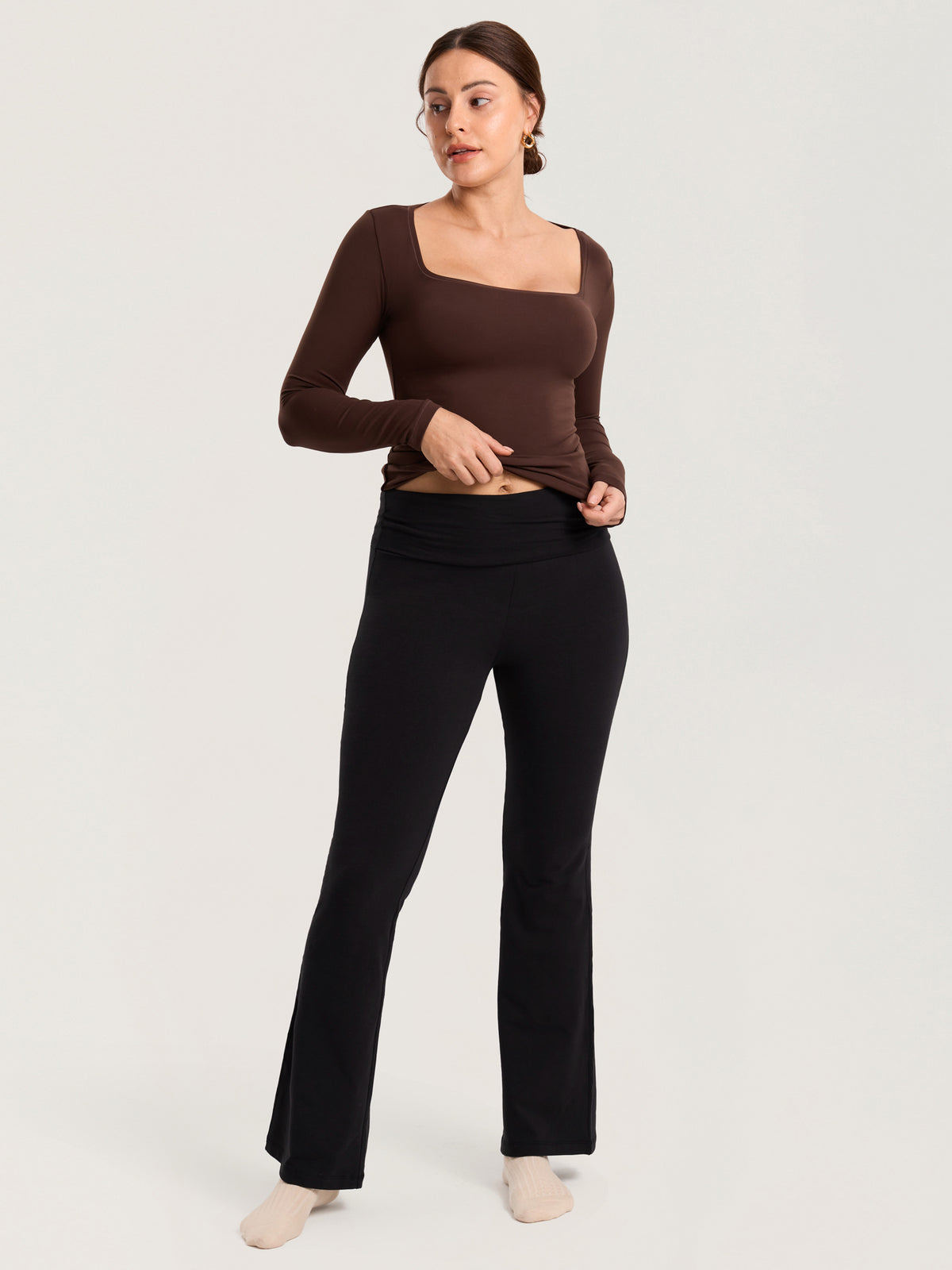Cotton Foldover Maternity Flare Pants 30.5" Black