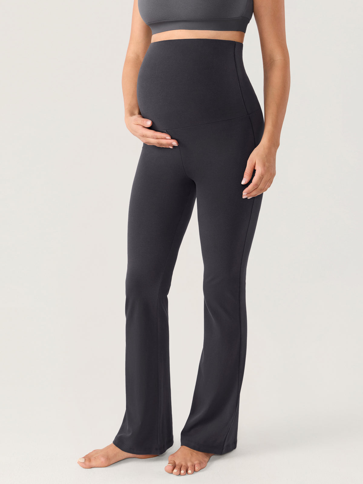 Cotton Foldover Maternity Flare Pants 30.5" Graphite Grey