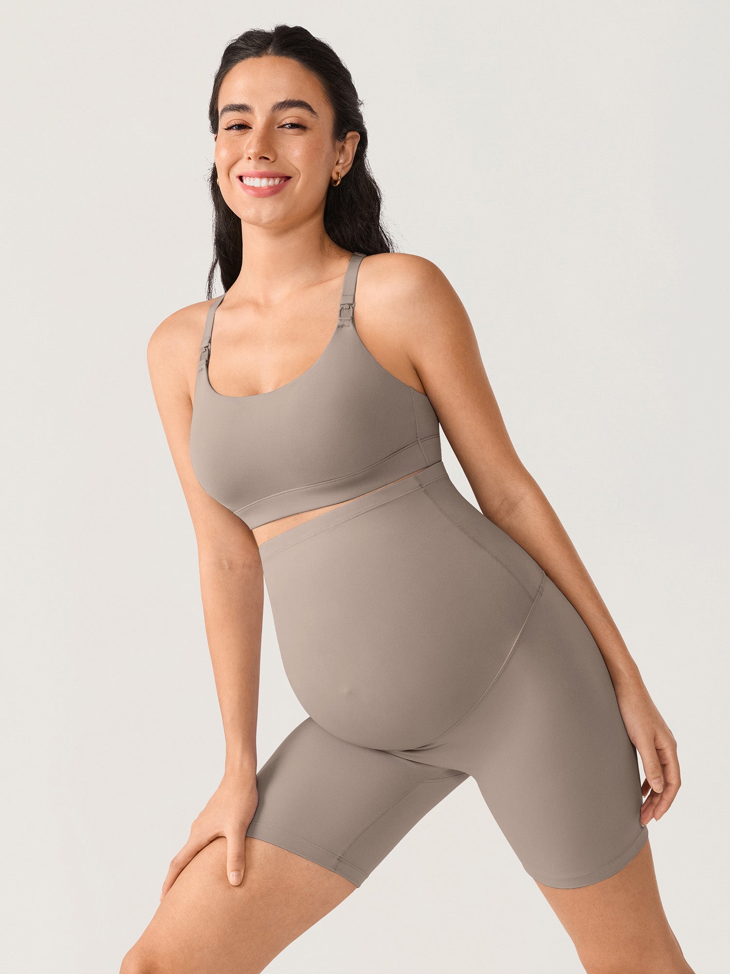 Natrelax® No Front Seam Maternity Shorts 6" Khaki Taupe