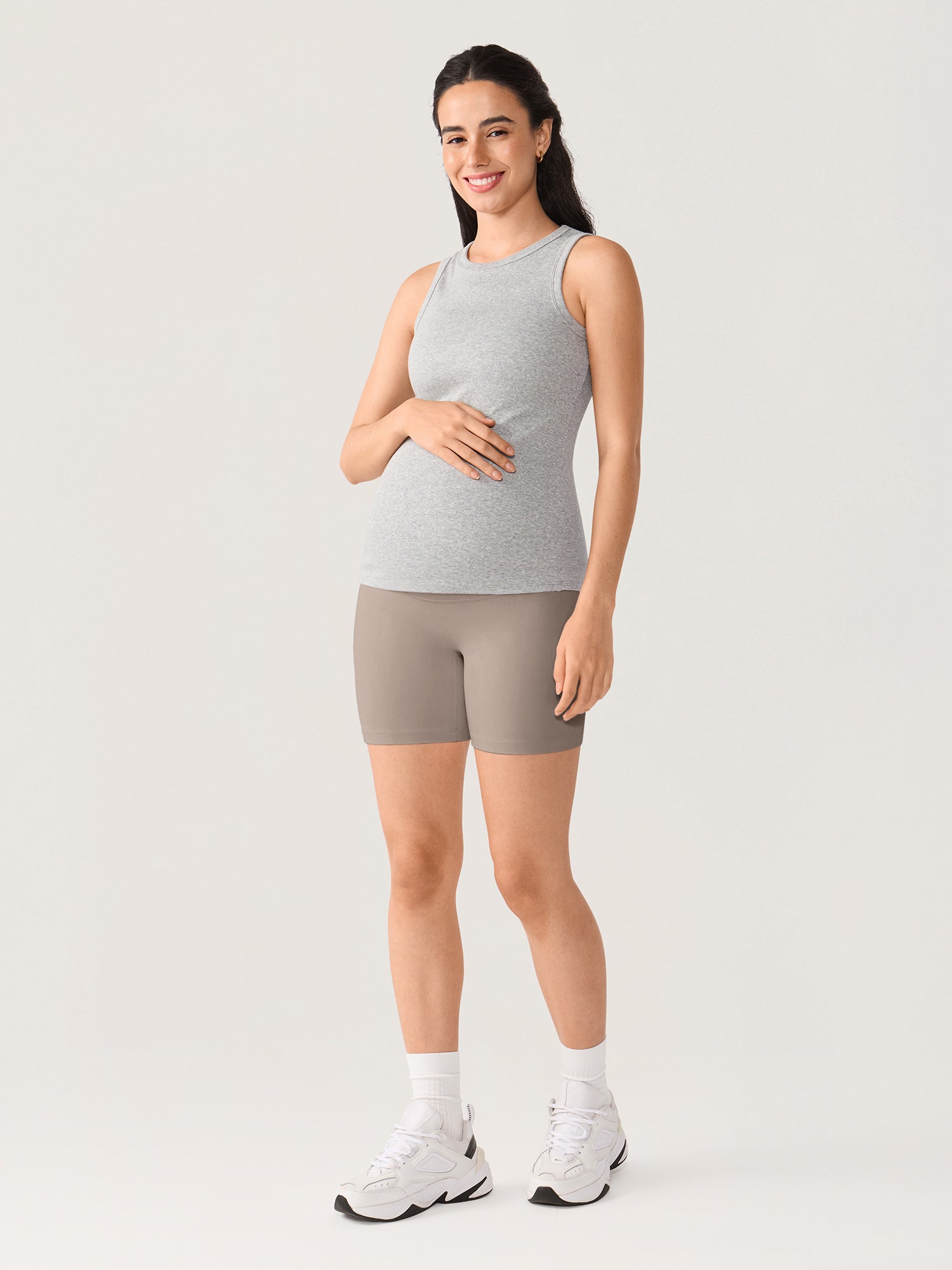 Natrelax® No Front Seam Maternity Shorts 6" Khaki Taupe
