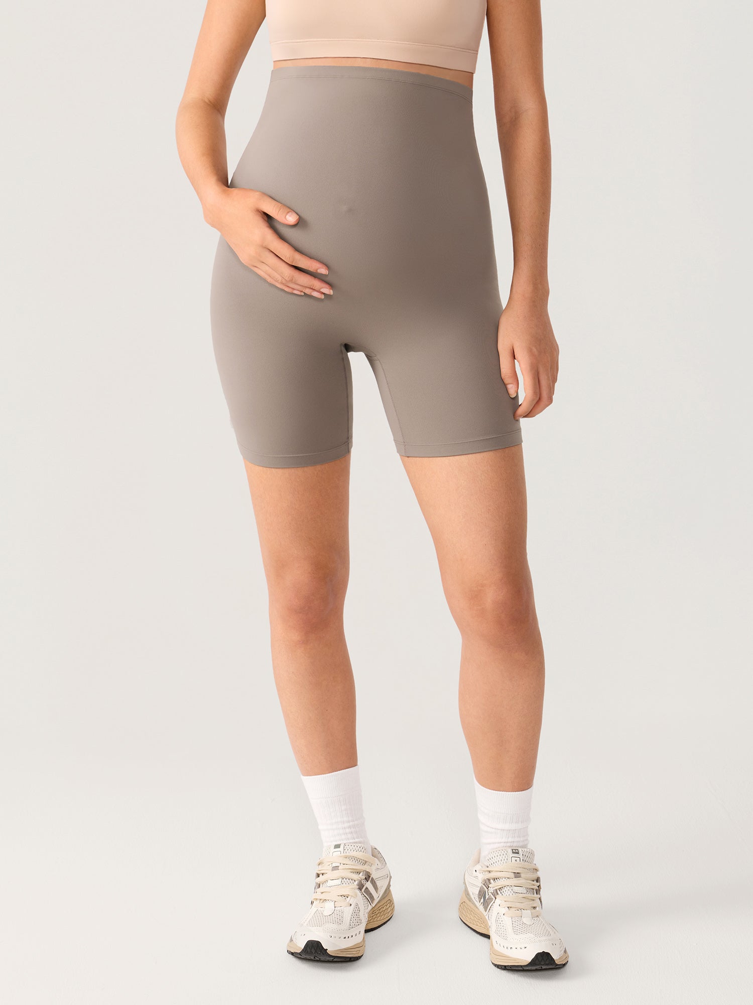 Natrelax® Seamless-Front Maternity Shorts 6" Khaki Taupe