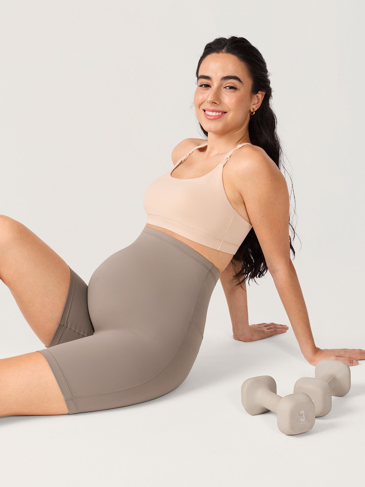 Natrelax® Seamless-Front Maternity Shorts 6" Khaki Taupe
