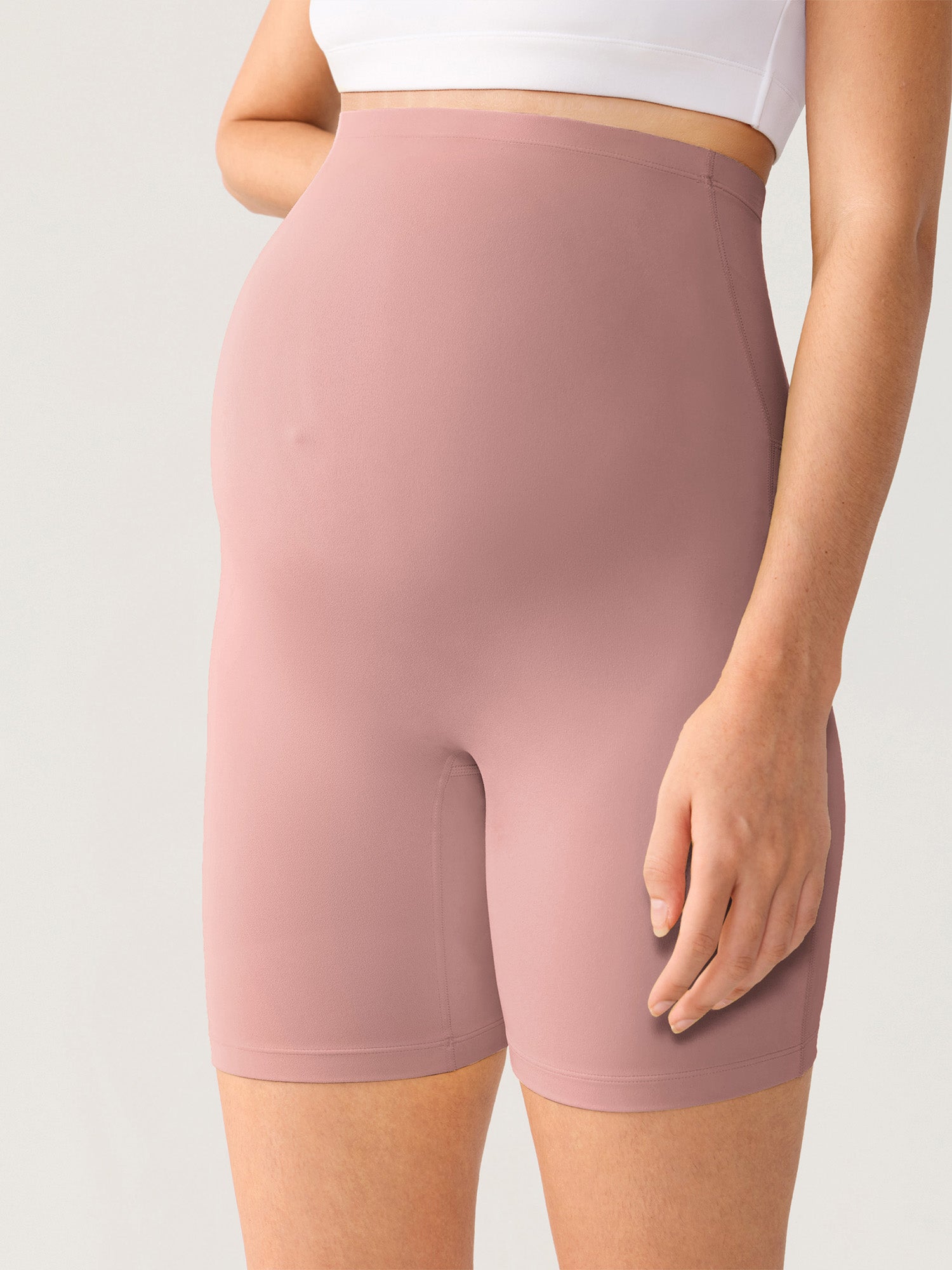 Natrelax® Seamless-Front Maternity Shorts 6" Peachskin Pink