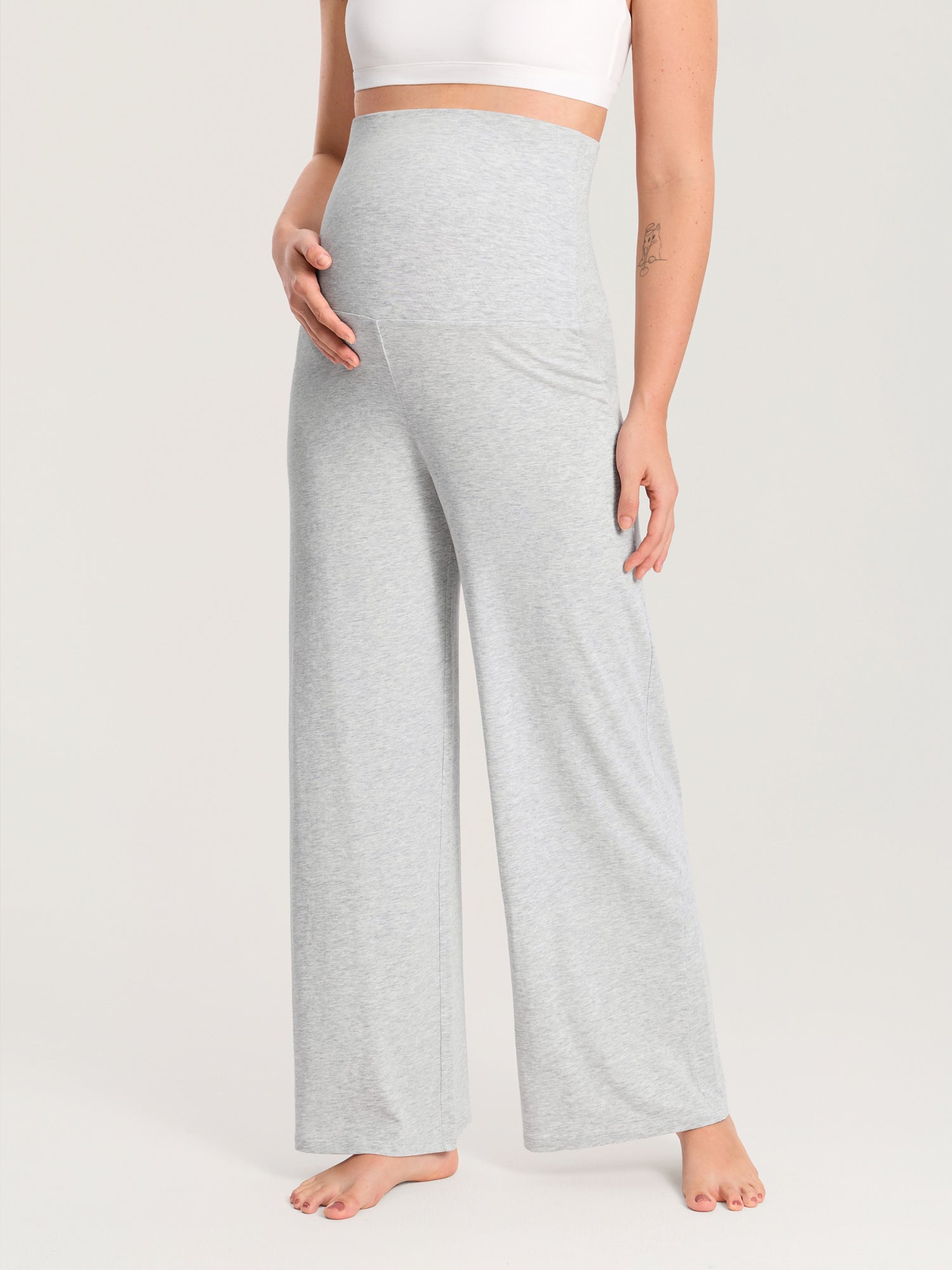Modal Cotton Foldover Wide-Leg Pants 28.5" Mica Heather