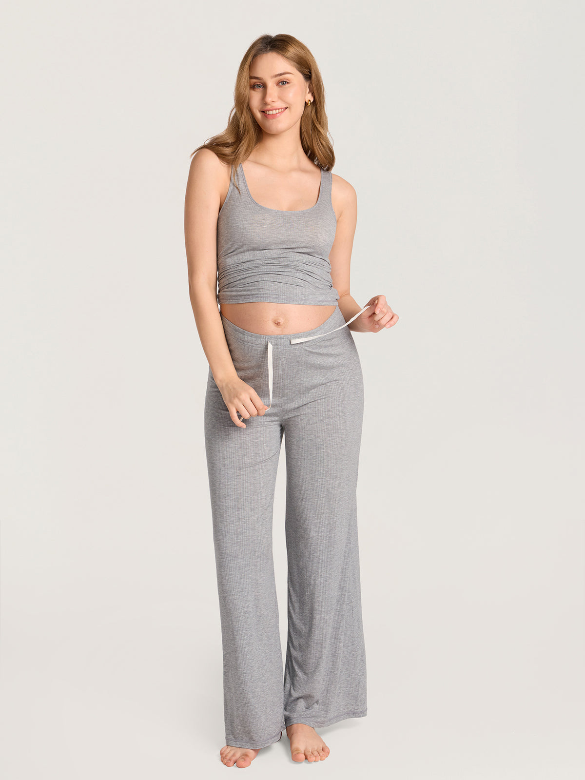Naturveil Modal Ribbed Maternity Lounge Pants Moon Heather Grey