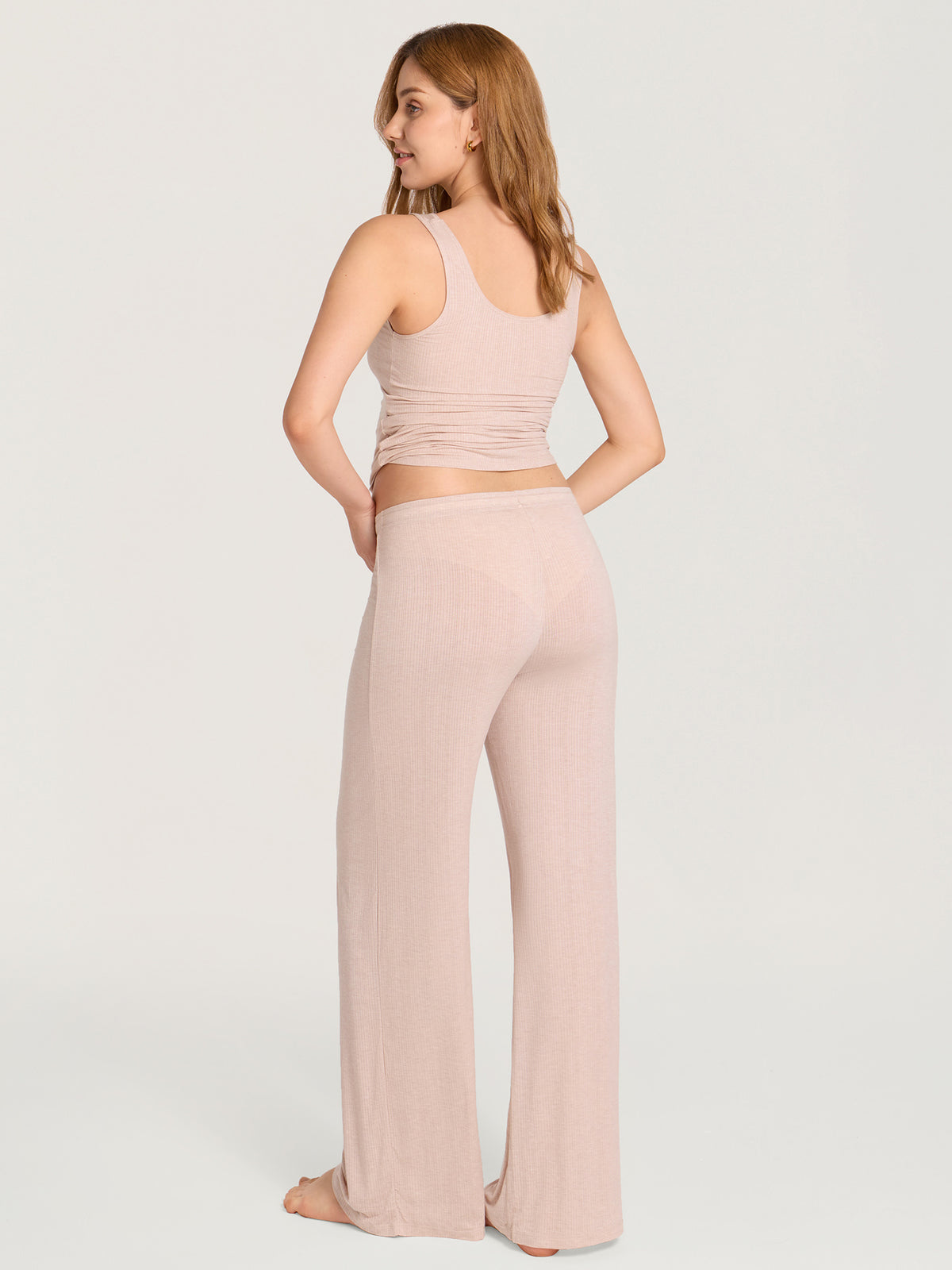 Naturveil Modal Ribbed Maternity Lounge Pants Light Khaki Heather