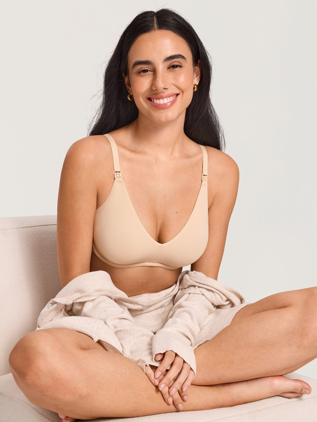 Inbarely® Plus Underwire Plunge Nursing Bra Beige