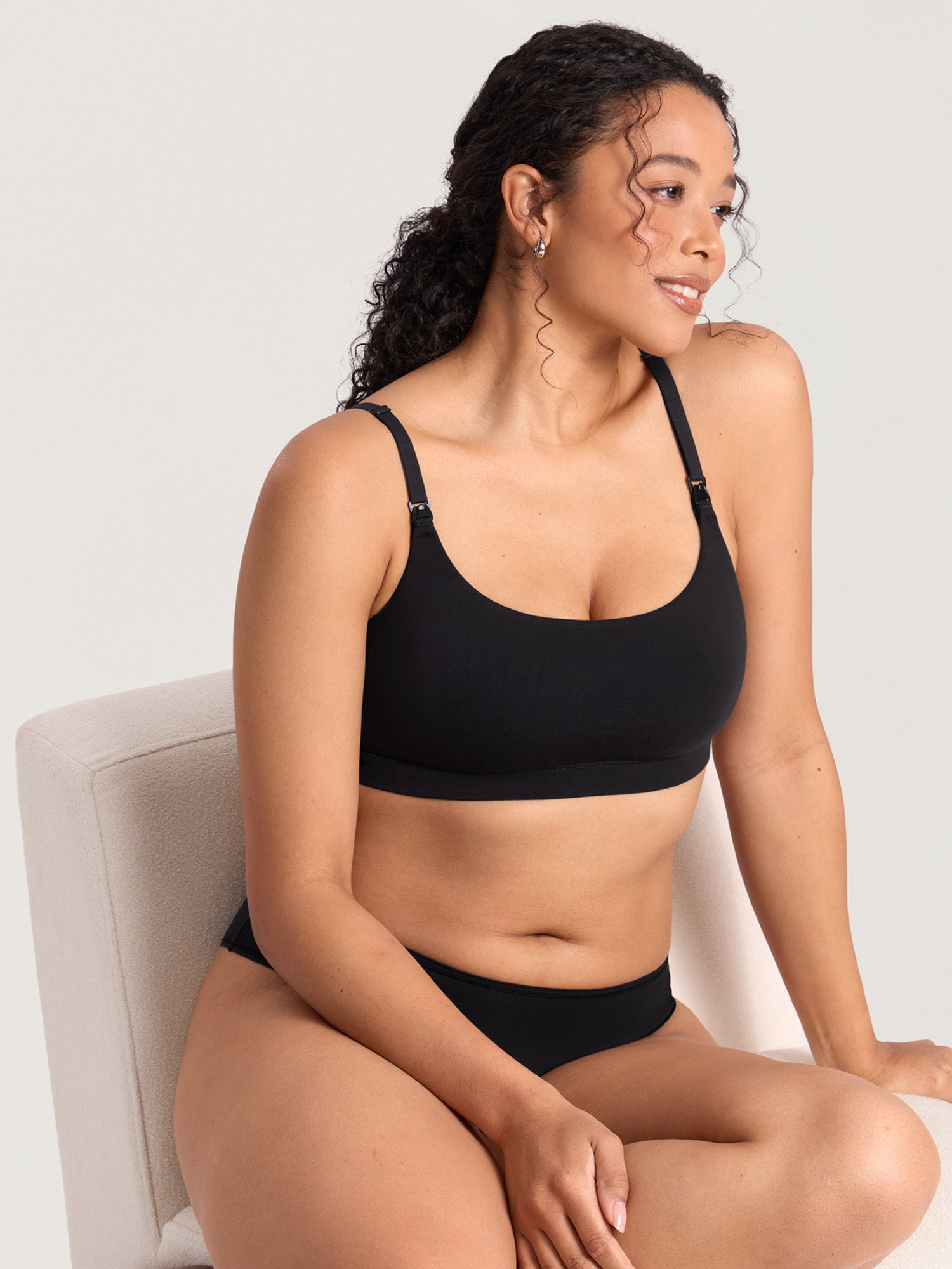 Cotton Scoop Neck Nursing Bralette Black