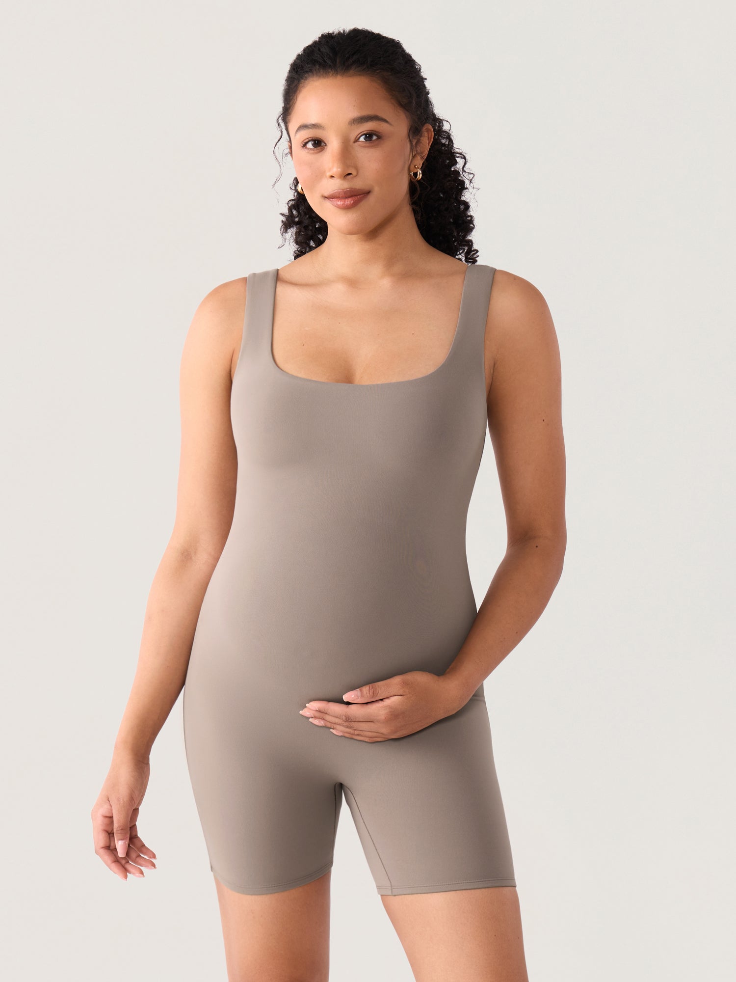 Airsofta Square Neck Maternity Romper Khaki Taupe