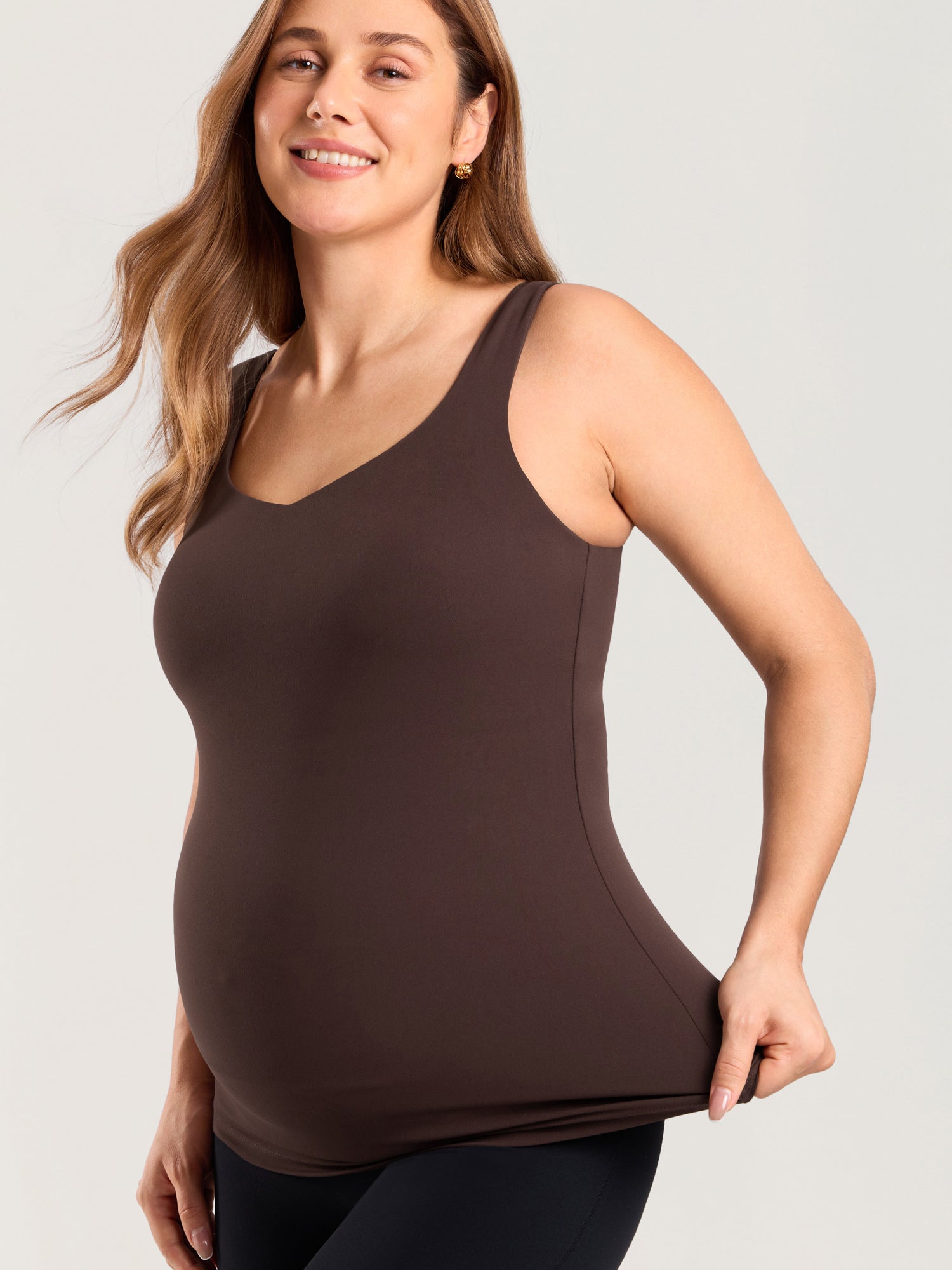 Natrelax® V Neck Nursing Tank Top Hot Fudge Brown