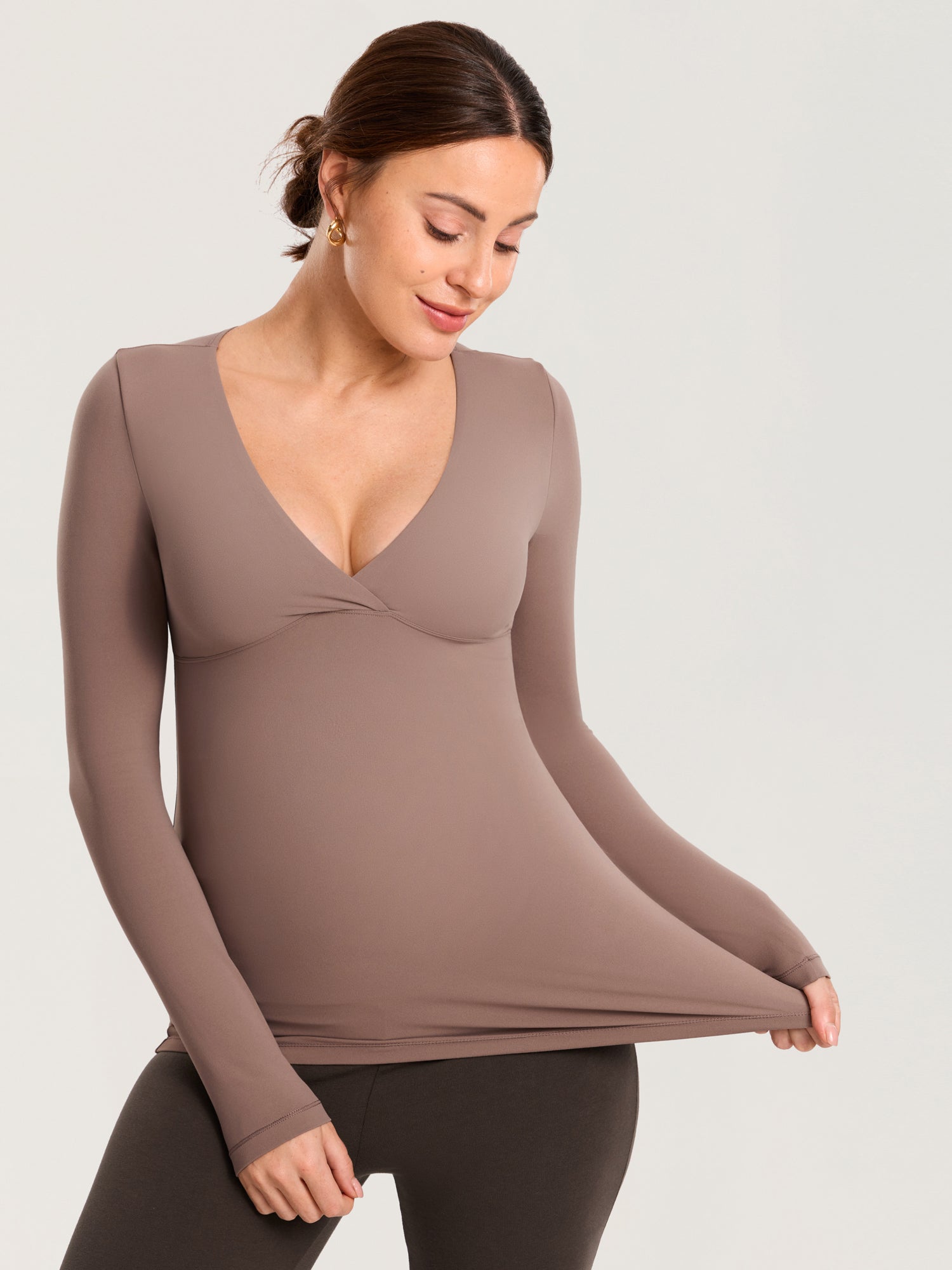 AirSoft Crossover Maternity & Nursing Top - Long Sleeves Brown Purple