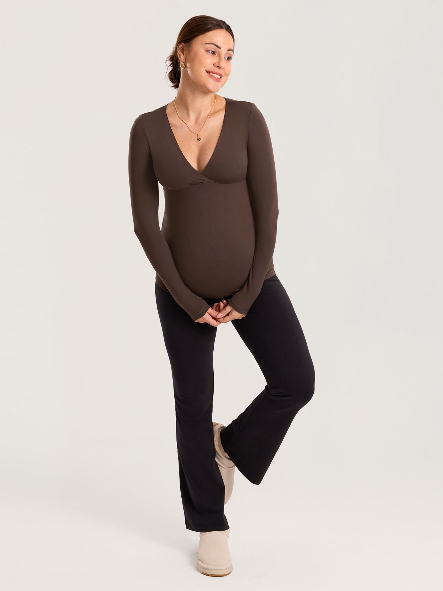 AirSoft Crossover Maternity & Nursing Top - Long Sleeves Clay Brown